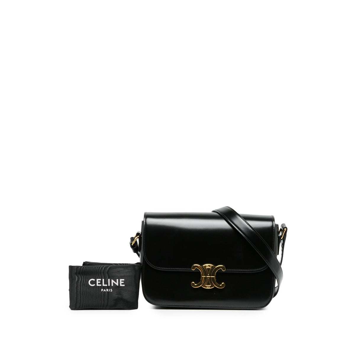 Celine Classique Shiny Calfskin Triomphe Crossbody — Black