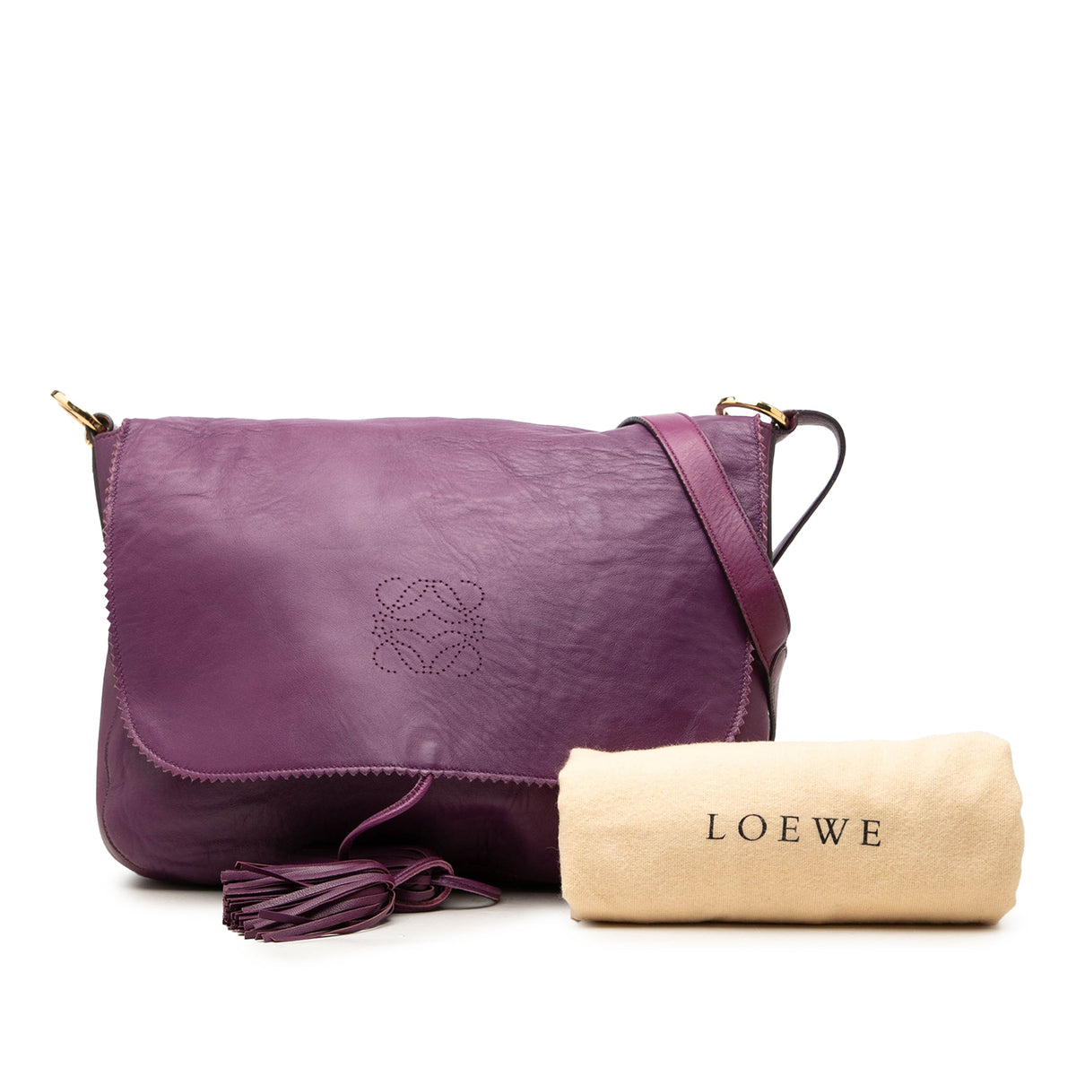 LOEWE Nappa Anagram Tassel Crossbody — Purple