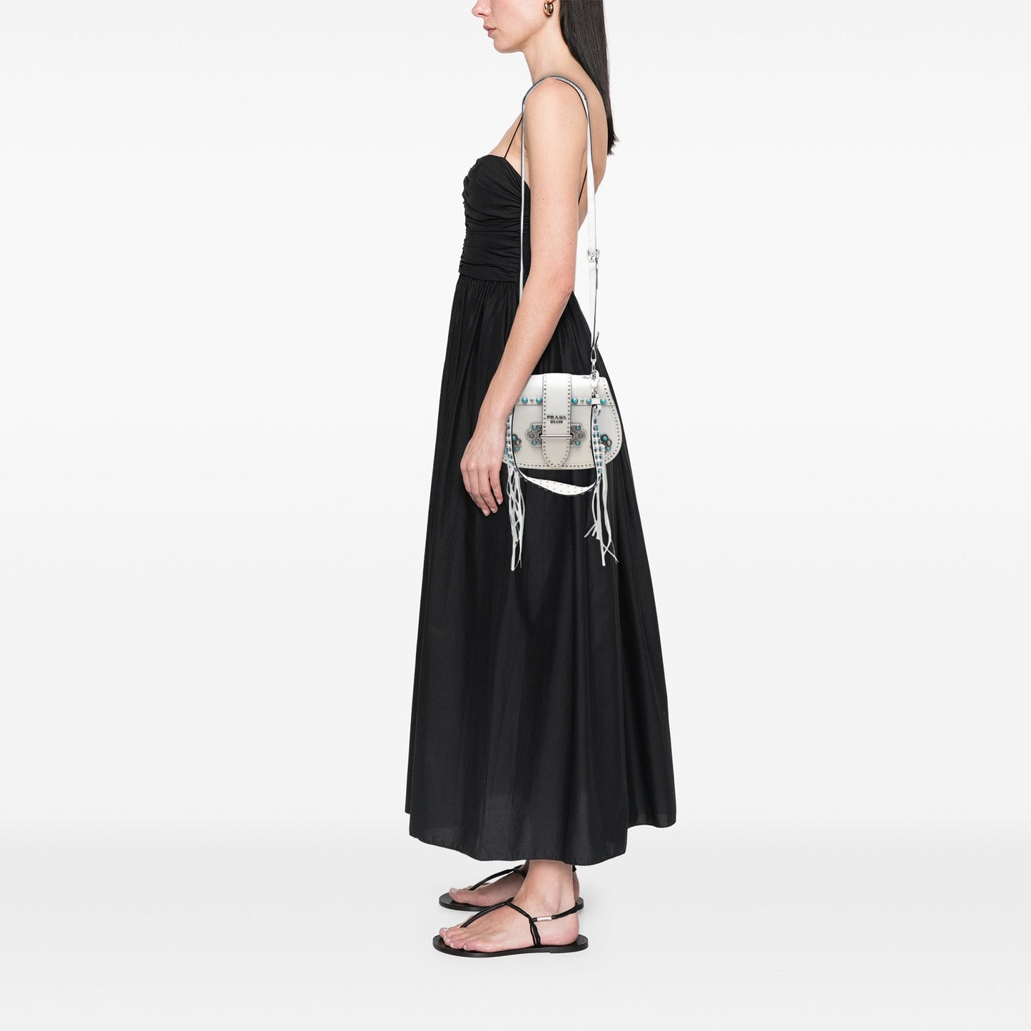 Prada City Calf Studded Folk Corsiere Satchel