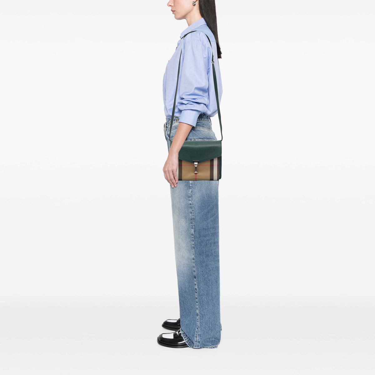 Burberry Small Leather and House Check Canvas Derby Macken Crossbody