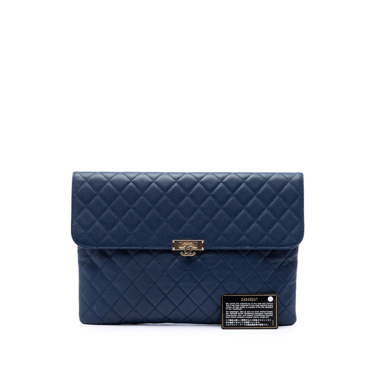 Chanel Large Quilted Caviar Golden Class O Case Clutch — Blue