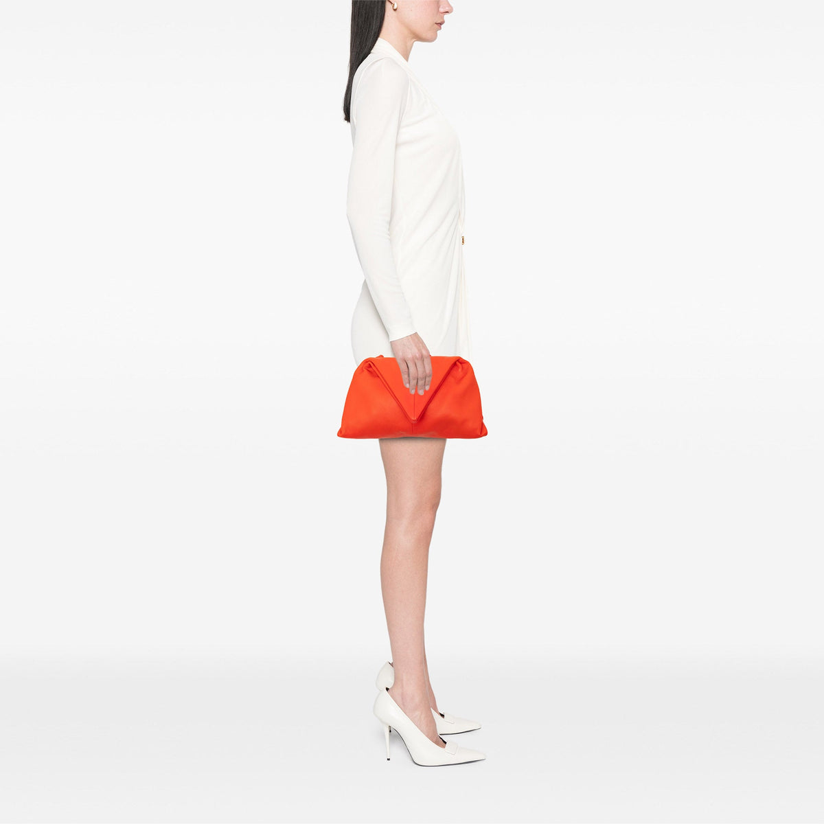 Bottega Veneta Lambskin Trine Fold Over Clutch — Orange