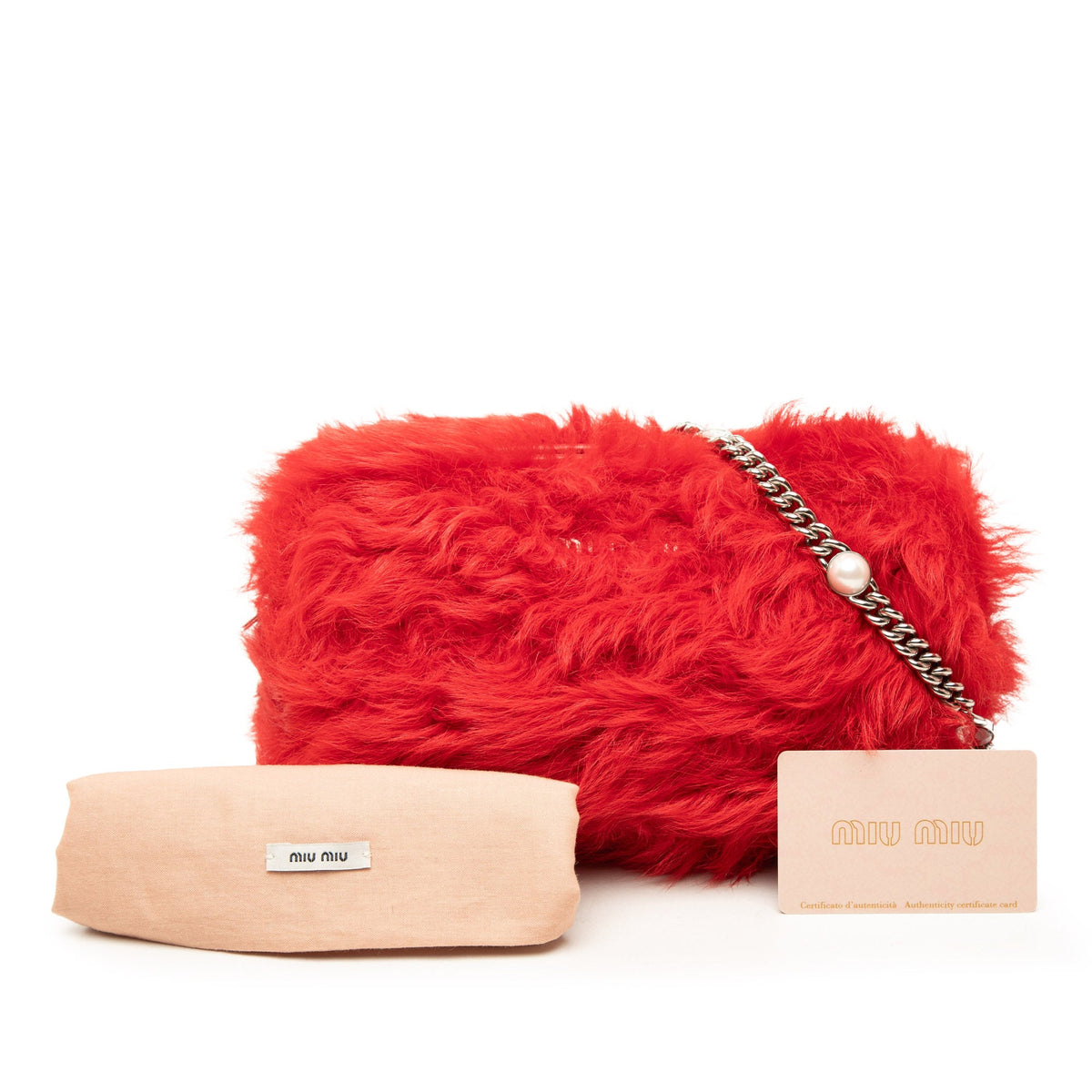 Miu Miu Shearling Pearl Chain Crossbody