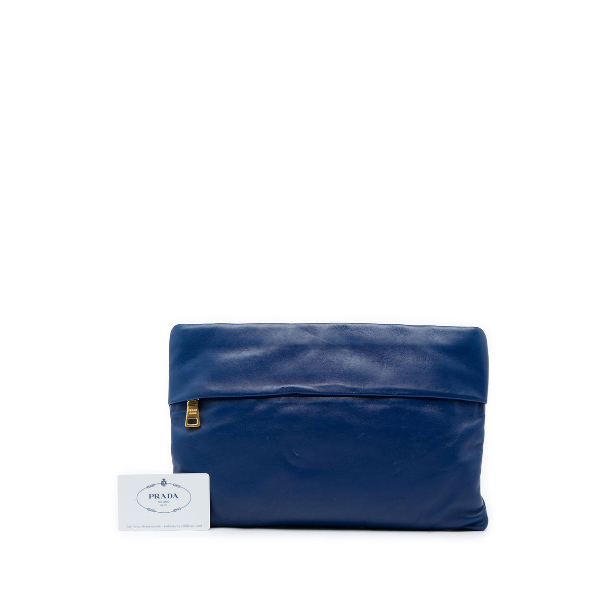 Prada Soft Calf Fold Over Clutch — Blue