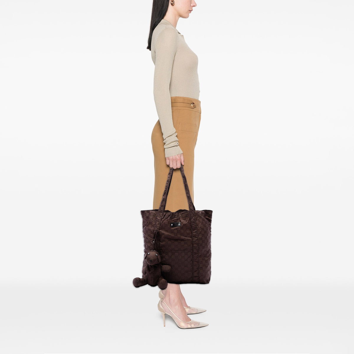 Gucci GG Nylon Teddy Bear Folding Tote — Brown
