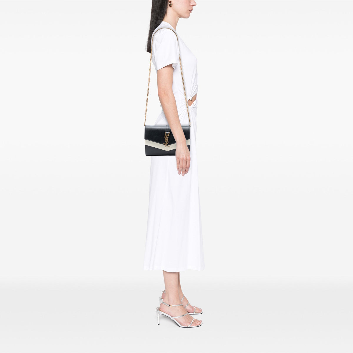 Saint Laurent Bicolor Leather Monogram Sulpice Wallet on Chain