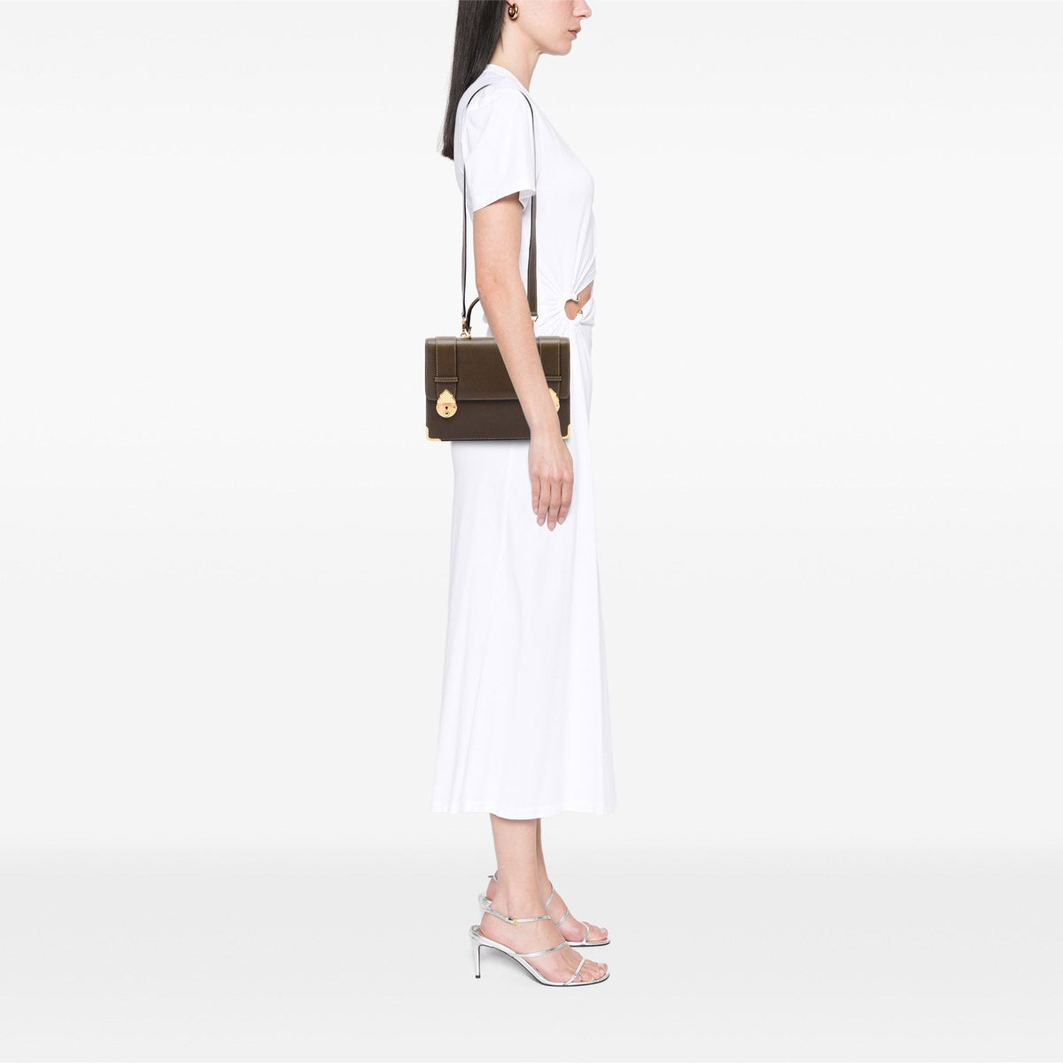Gucci Calfskin Dual Push Lock Top Handle Bag — Brown