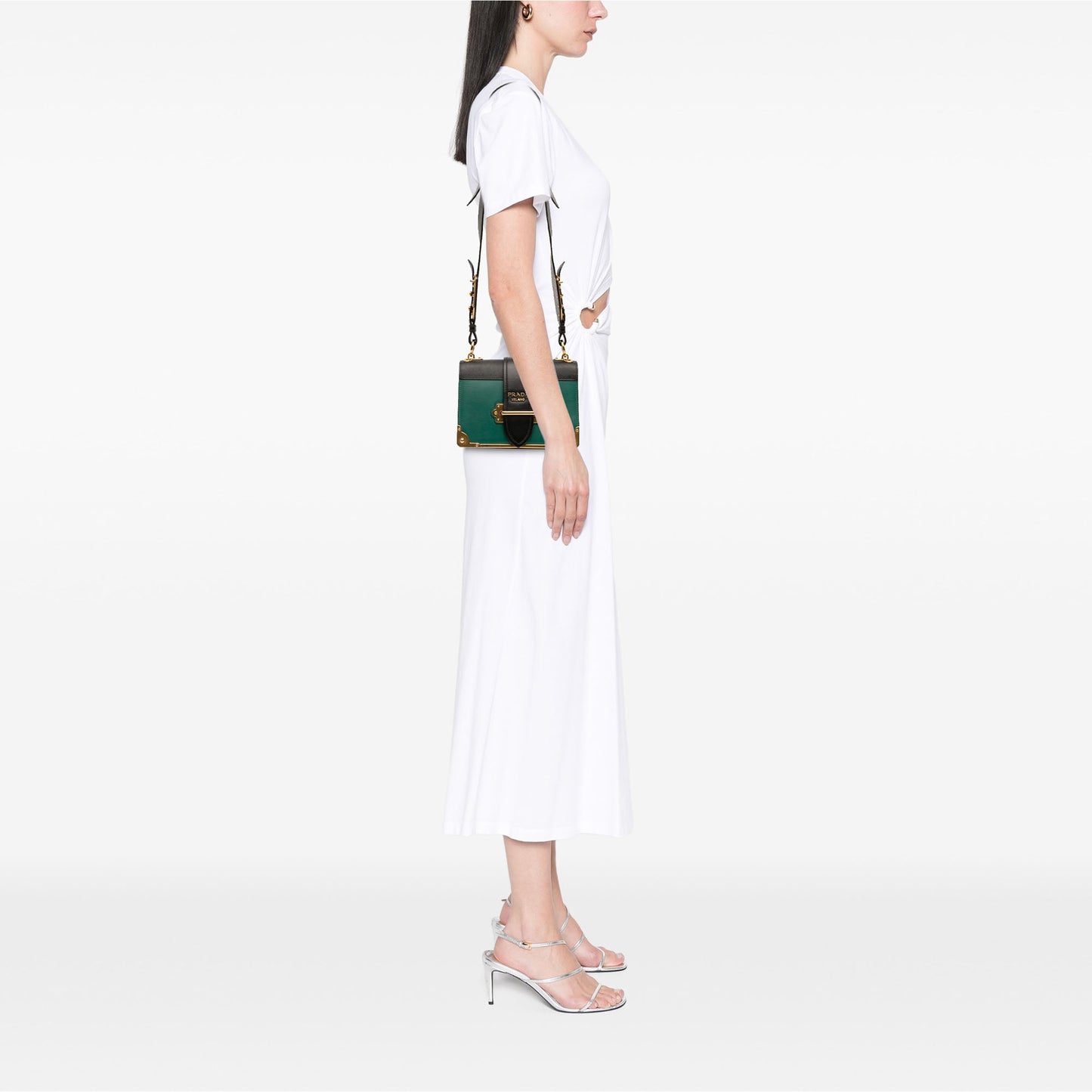 Prada Saffiano Trimmed City Calf Crystal Cahier Crossbody