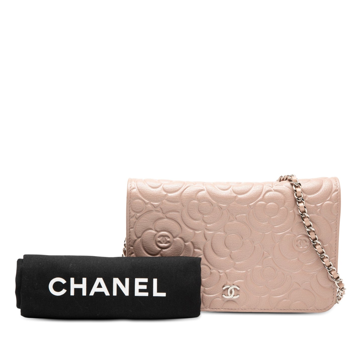 Chanel CC Embossed Lambskin Camellia Wallet On Chain