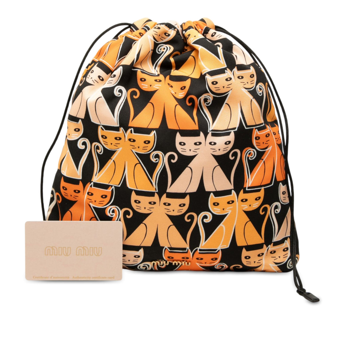 Miu Miu Nylon Cat Print Drawstring Pouch