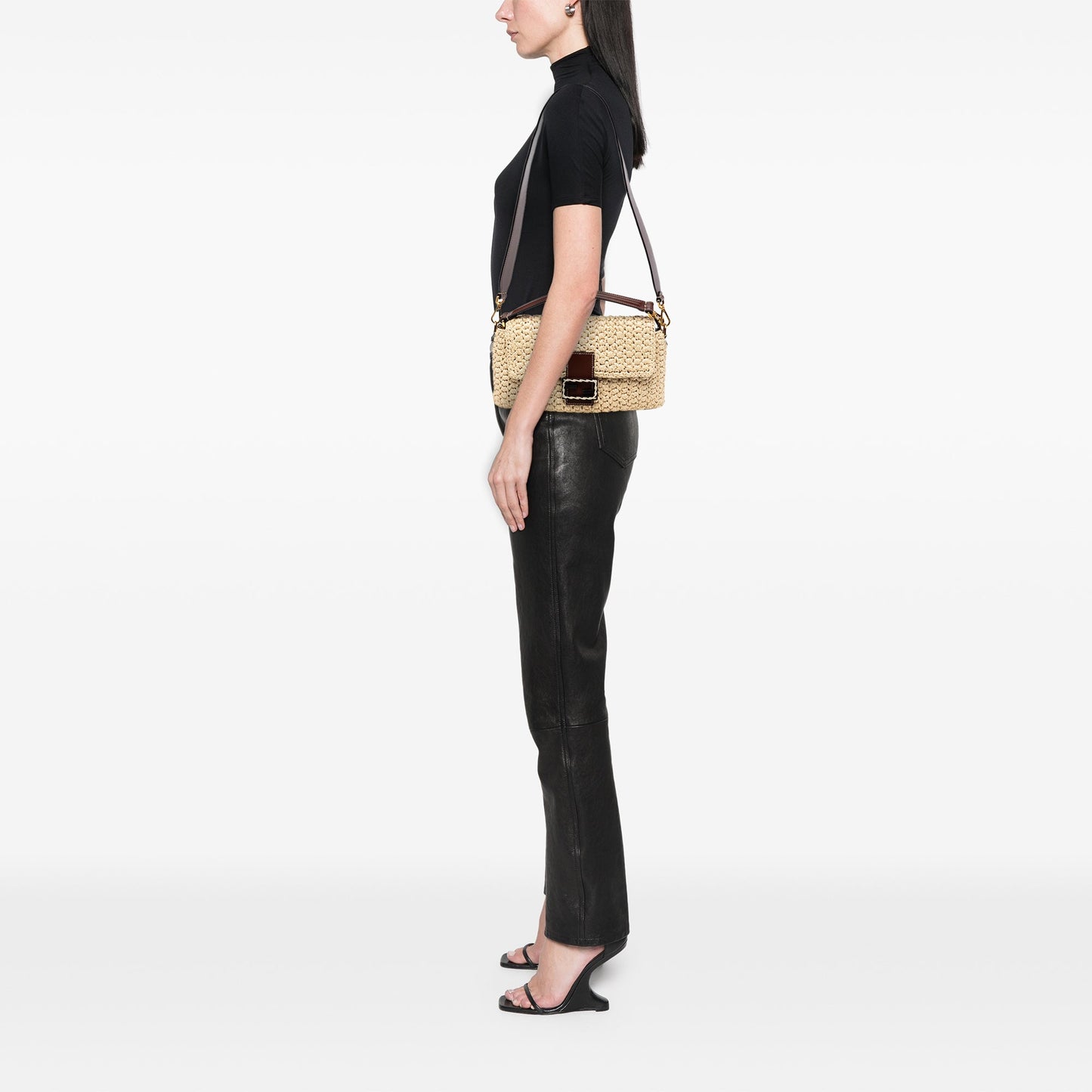 Fendi Crochet Raffia Baguette Satchel