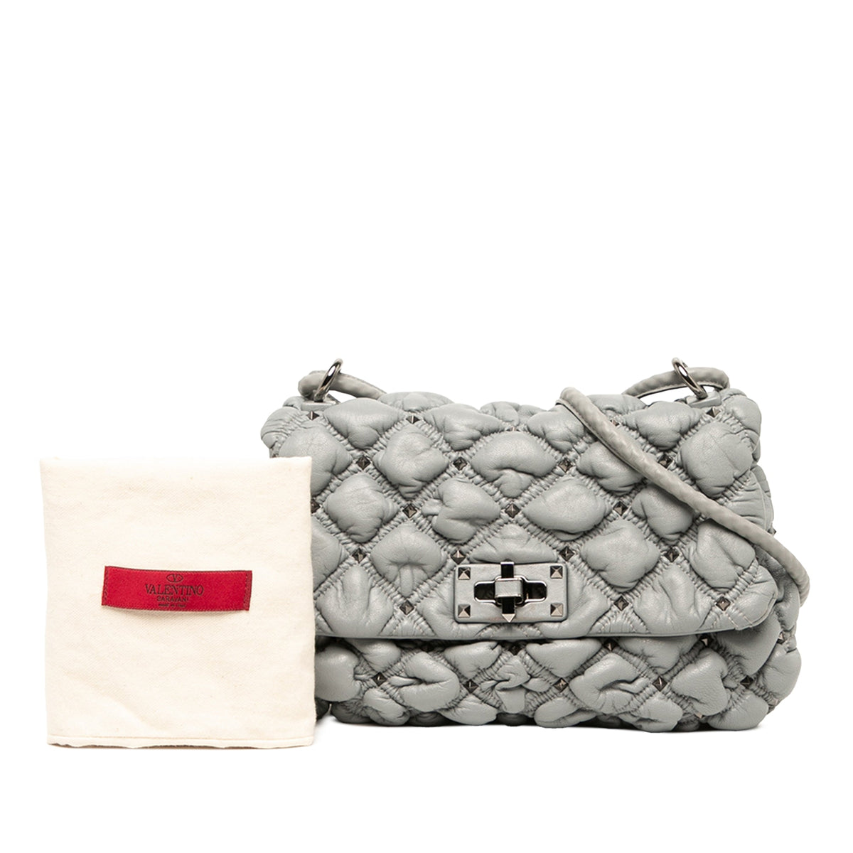 Valentino Medium Nappa Rockstud Spikeme Flap Crossbody — Gray