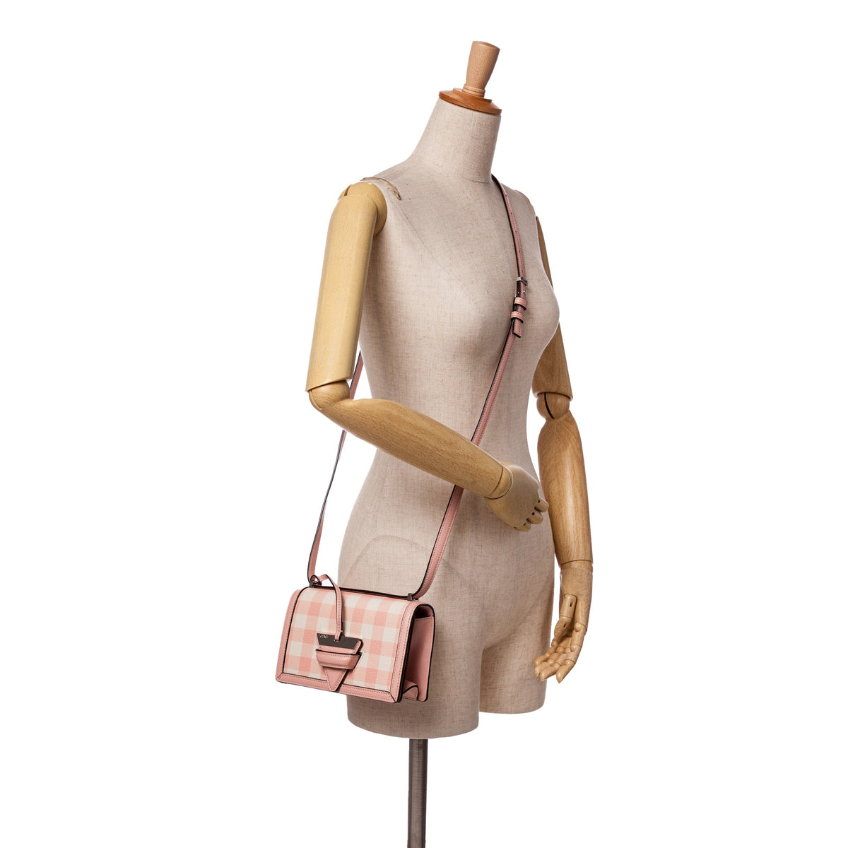 LOEWE Small Leather Gingham Barcelona Crossbody — Pink