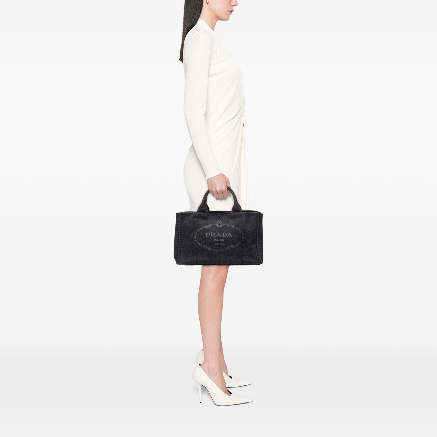 Prada Denim Canapa Logo Tote