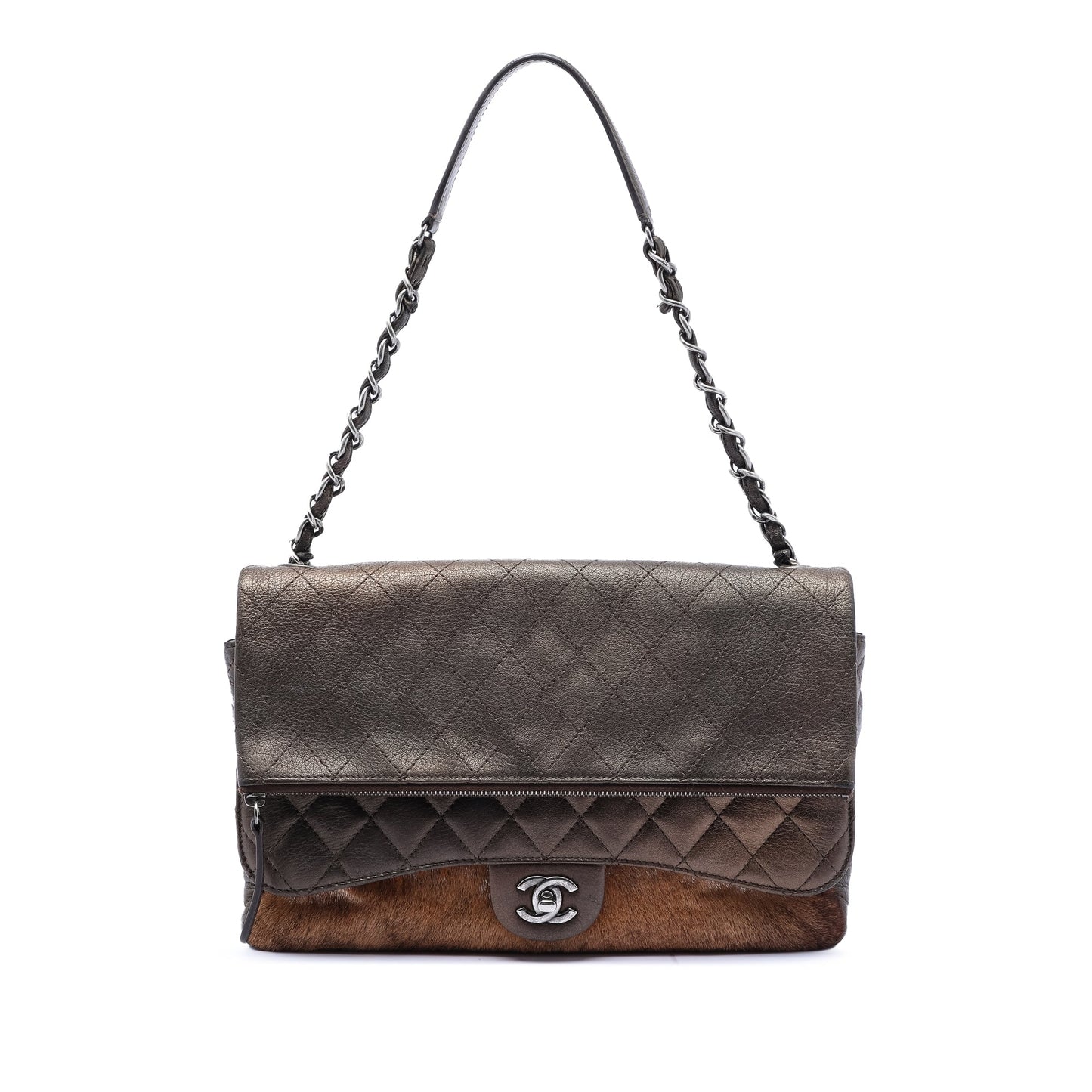 Chanel Paris Salzburg Metallic Lambskin and Pony Hair Zip Multi Flap