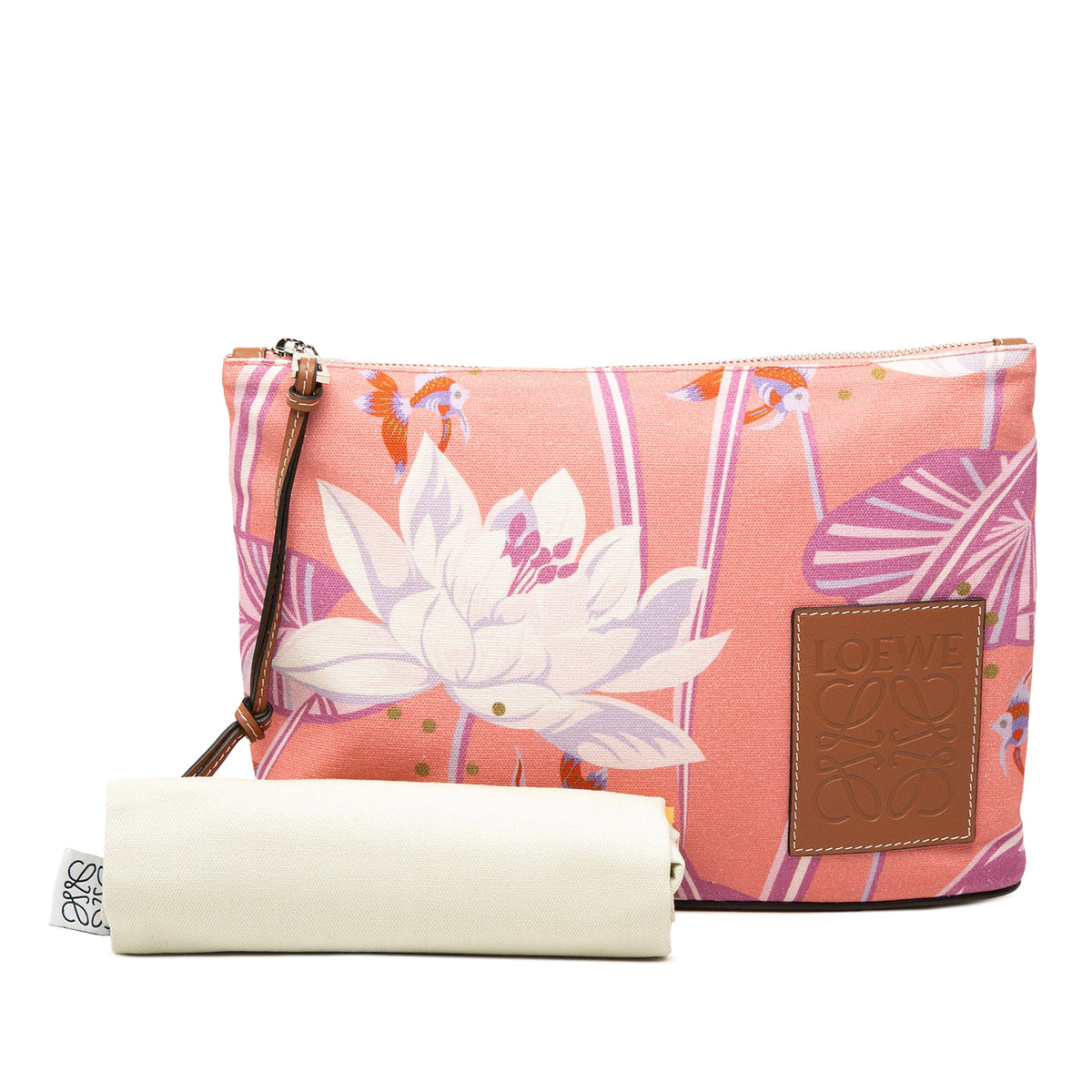 LOEWE Paulas Ibiza Canvas Waterlily Print Clutch — Pink