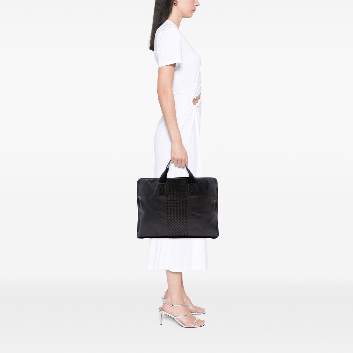 Bottega Veneta Intrecciato Trimmed Leather Soft Briefcase — Black