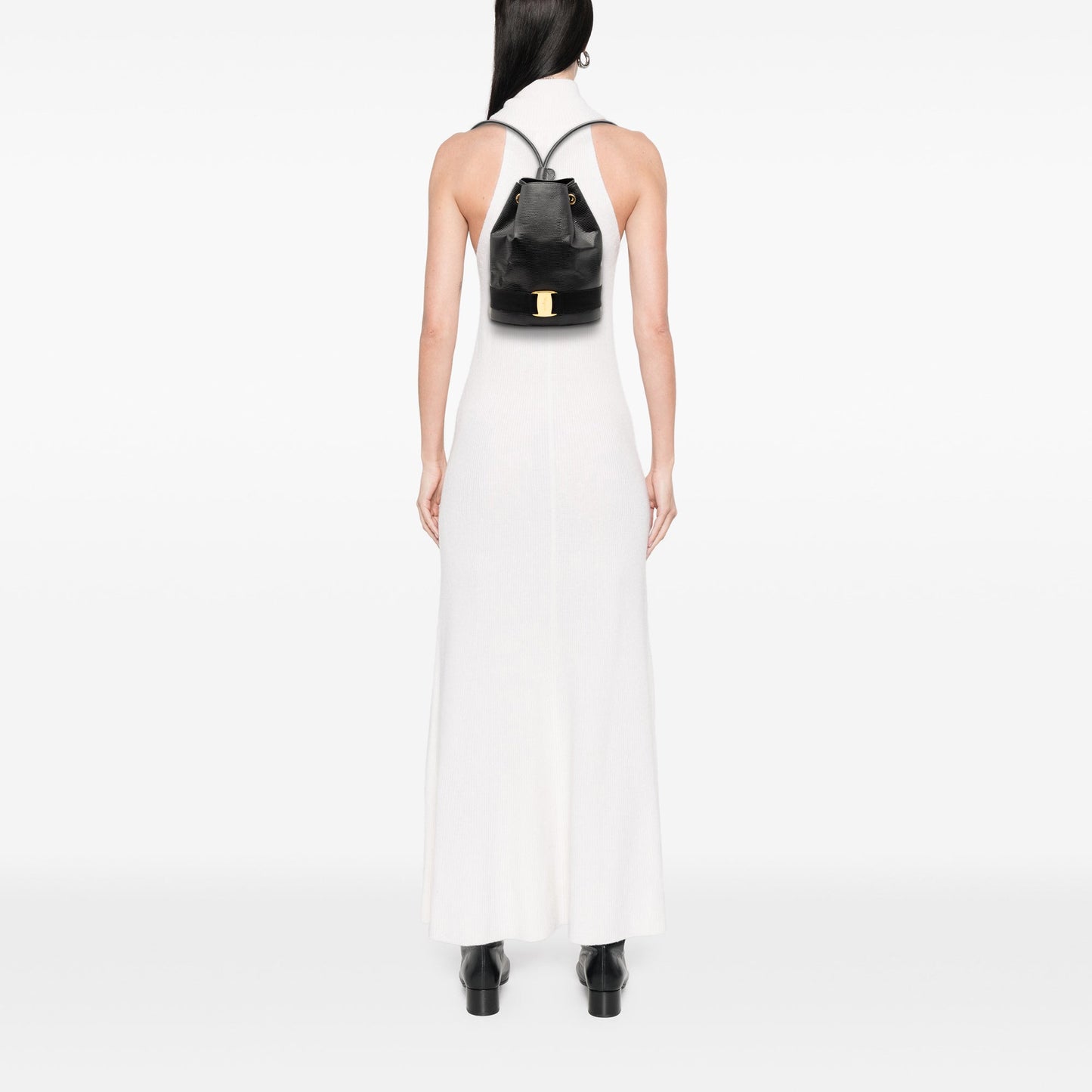 Lizard Embossed Leather Vara Bow Drawstring Backpack