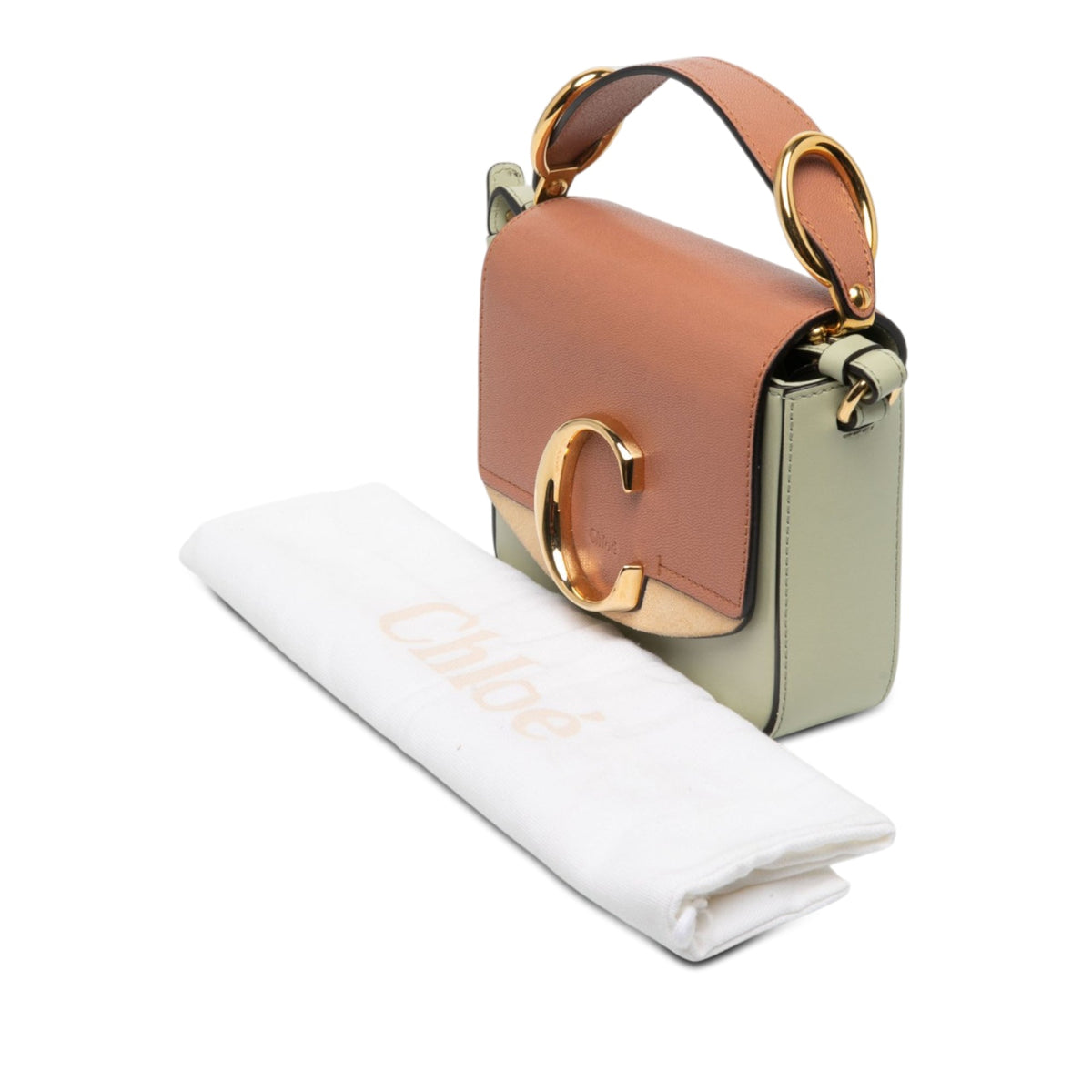Chloé Mini Tricolor Calfskin C Satchel — Brown