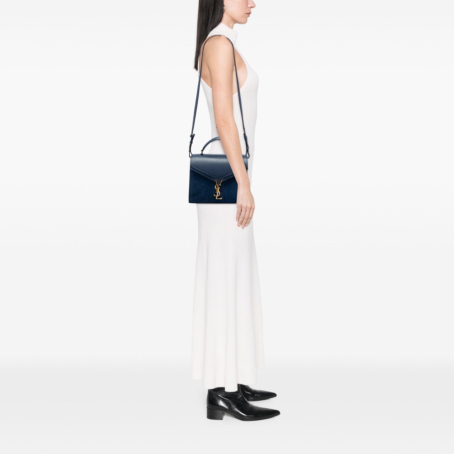 Saint Laurent Medium Calfskin and Suede Classic Monogram Cassandra Top Handle Bag