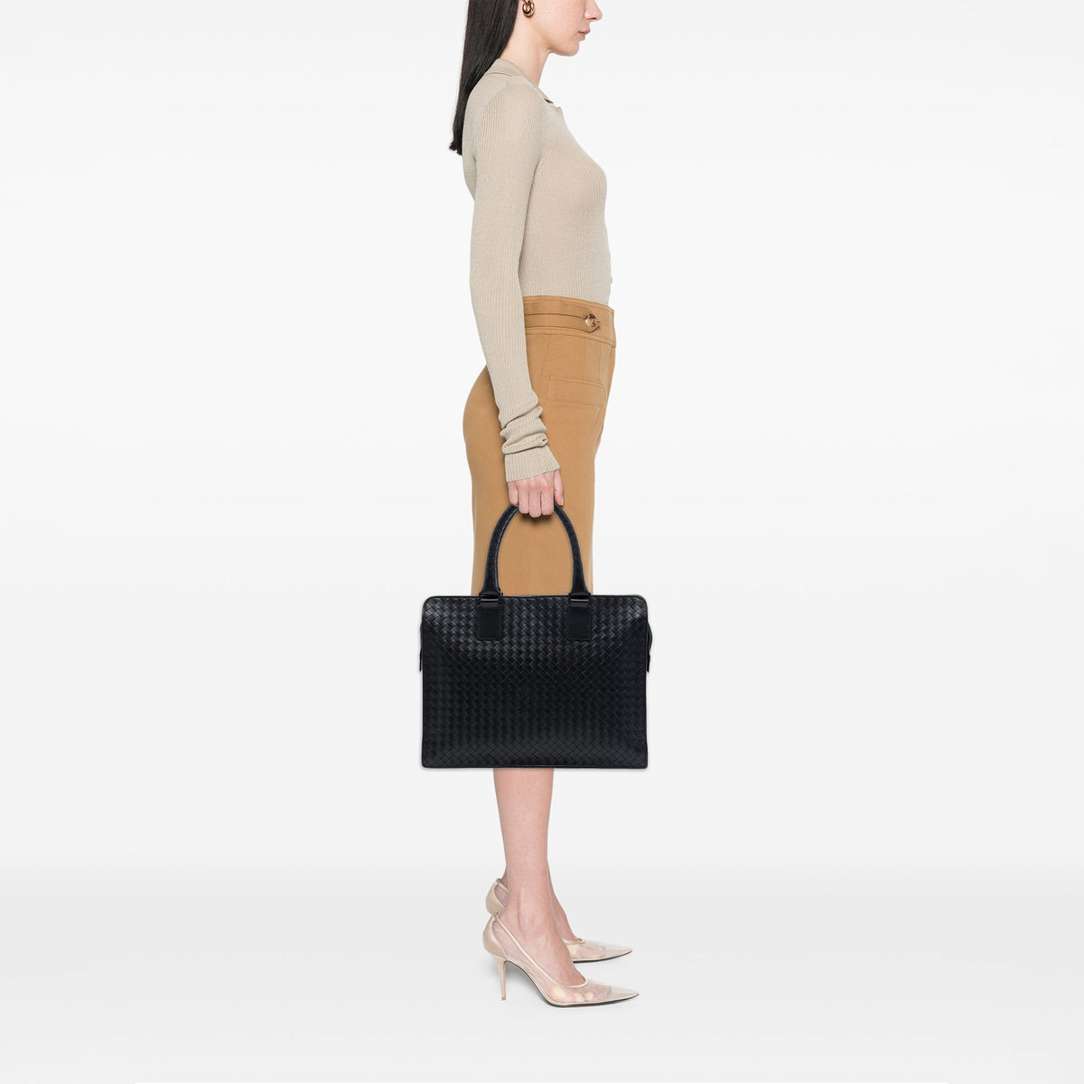 Bottega Veneta Nappa Intrecciato Business Bag — Black