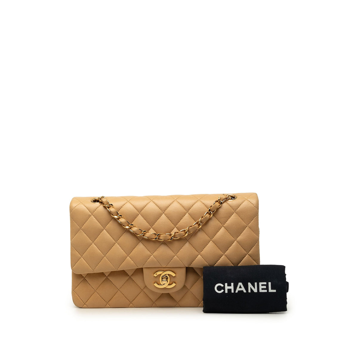 Chanel Medium Classic Lambskin Double Flap — Beige