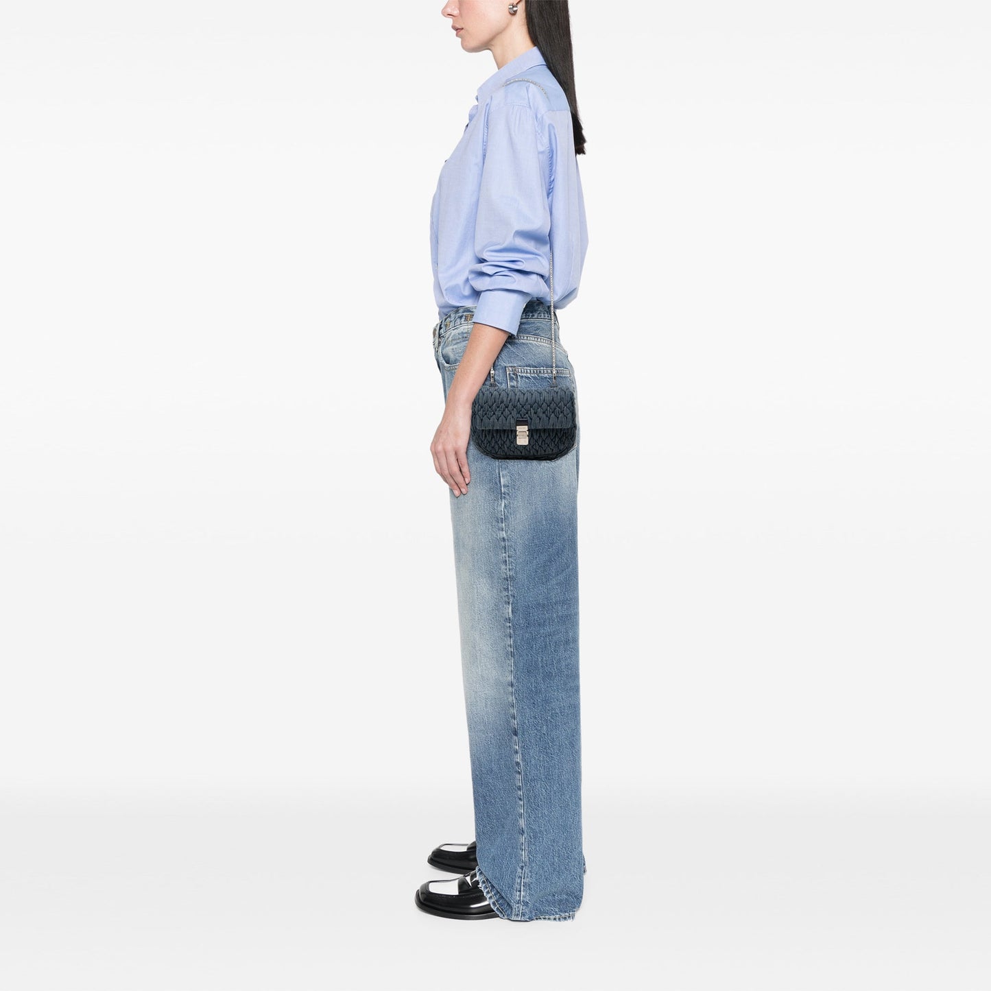 Miu Miu Matelasse Denim Crystal Chain Satchel