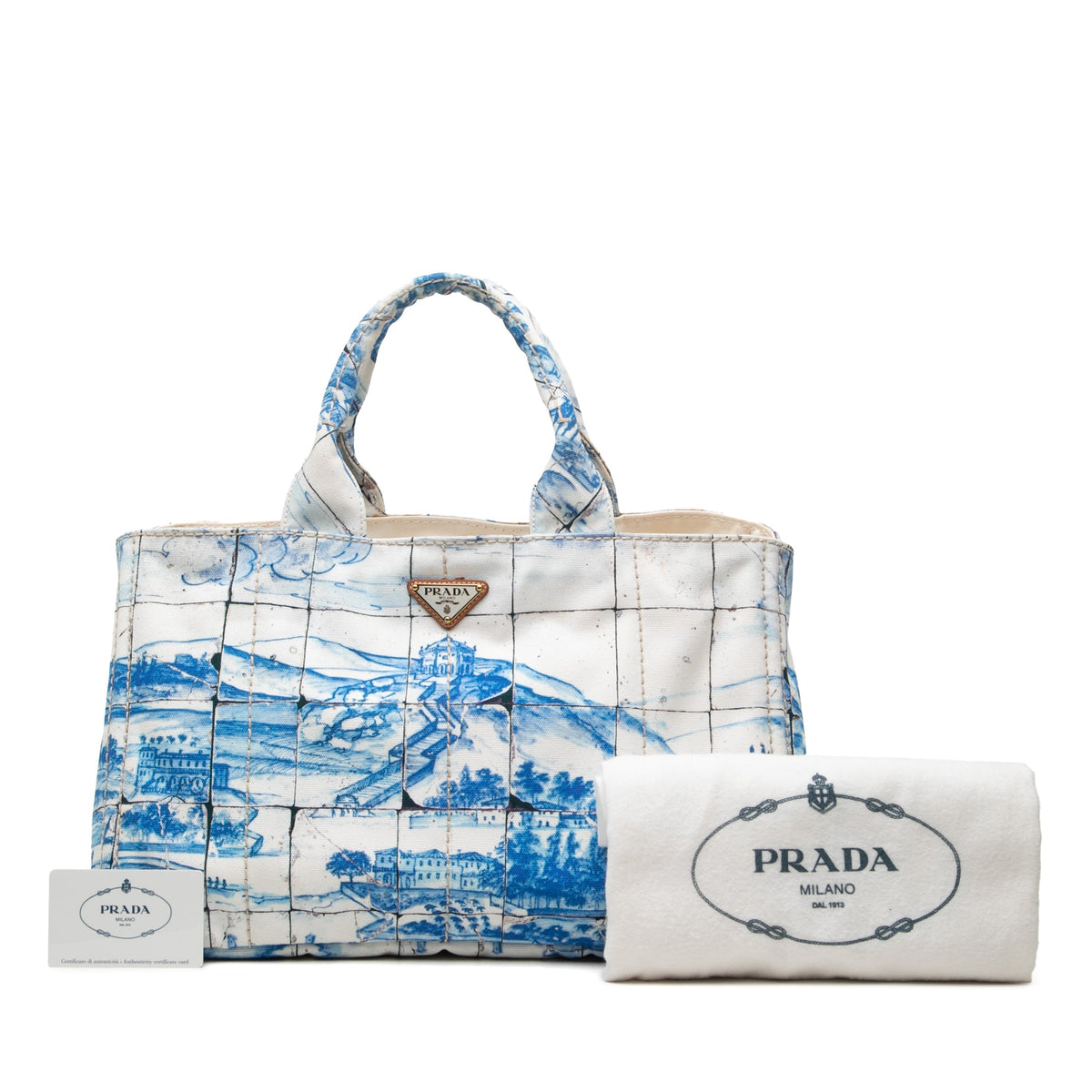 Prada Large Canvas Canapa Azulejos Satchel