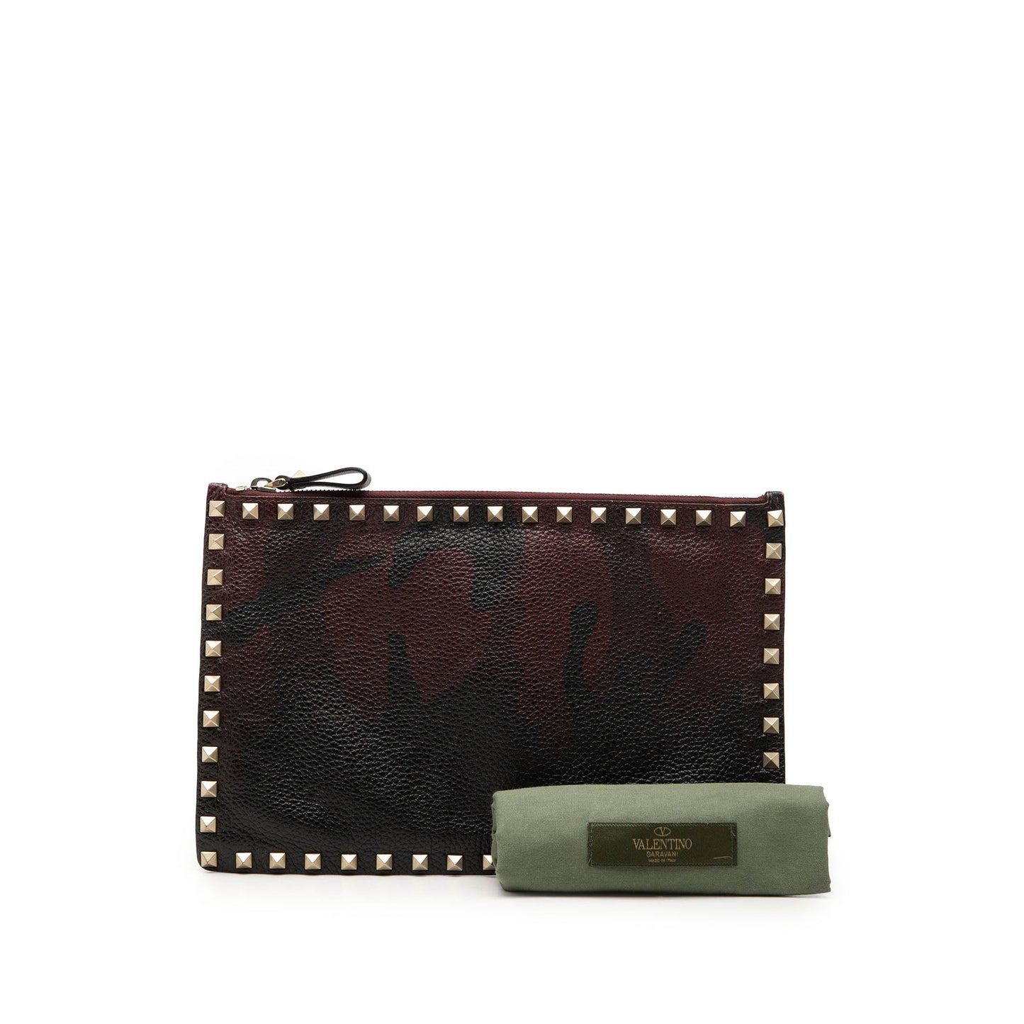 Valentino Grained Calfskin Rockstud Camouflage Zip Clutch