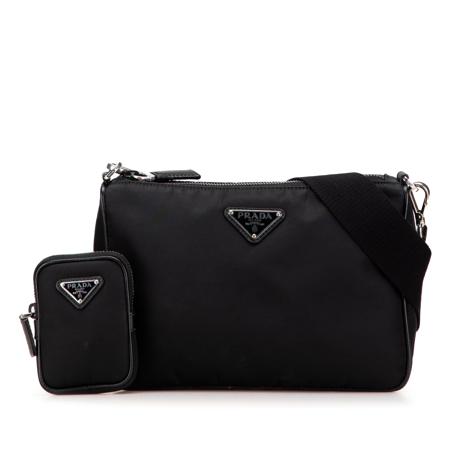 Prada Saffiano Trimmed Re Nylon Zip Top Crossbody