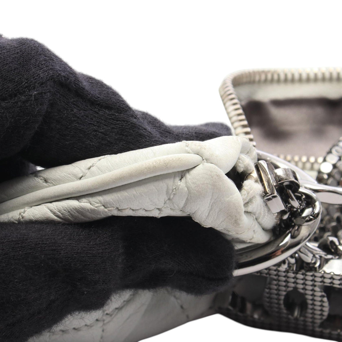 Chanel Large Quilted Lambskin Chain Mail Hobo — White