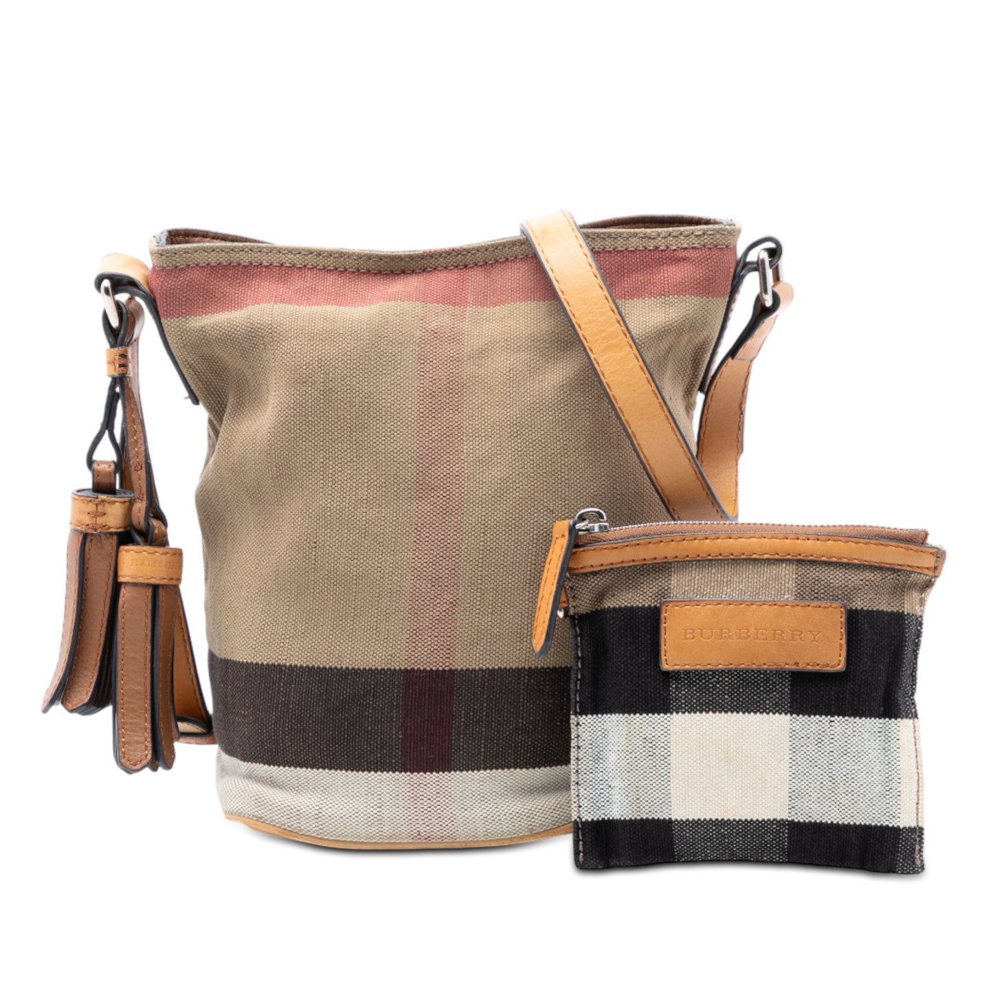 Burberry Mini Mega Check Canvas Ashby Tassel Bucket Bag