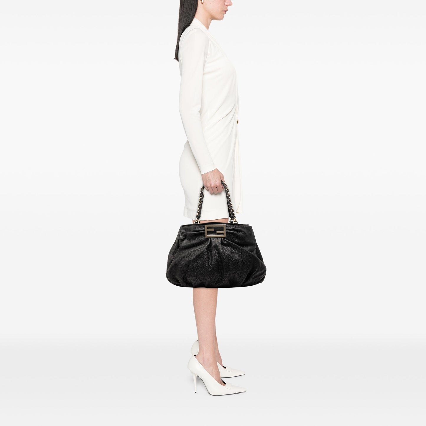 Fendi Large Pebbled Calfskin Mia Shoulder Bag
