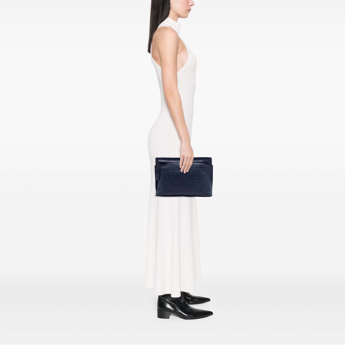 LOEWE Embossed Anagram Leather Repeat T Clutch