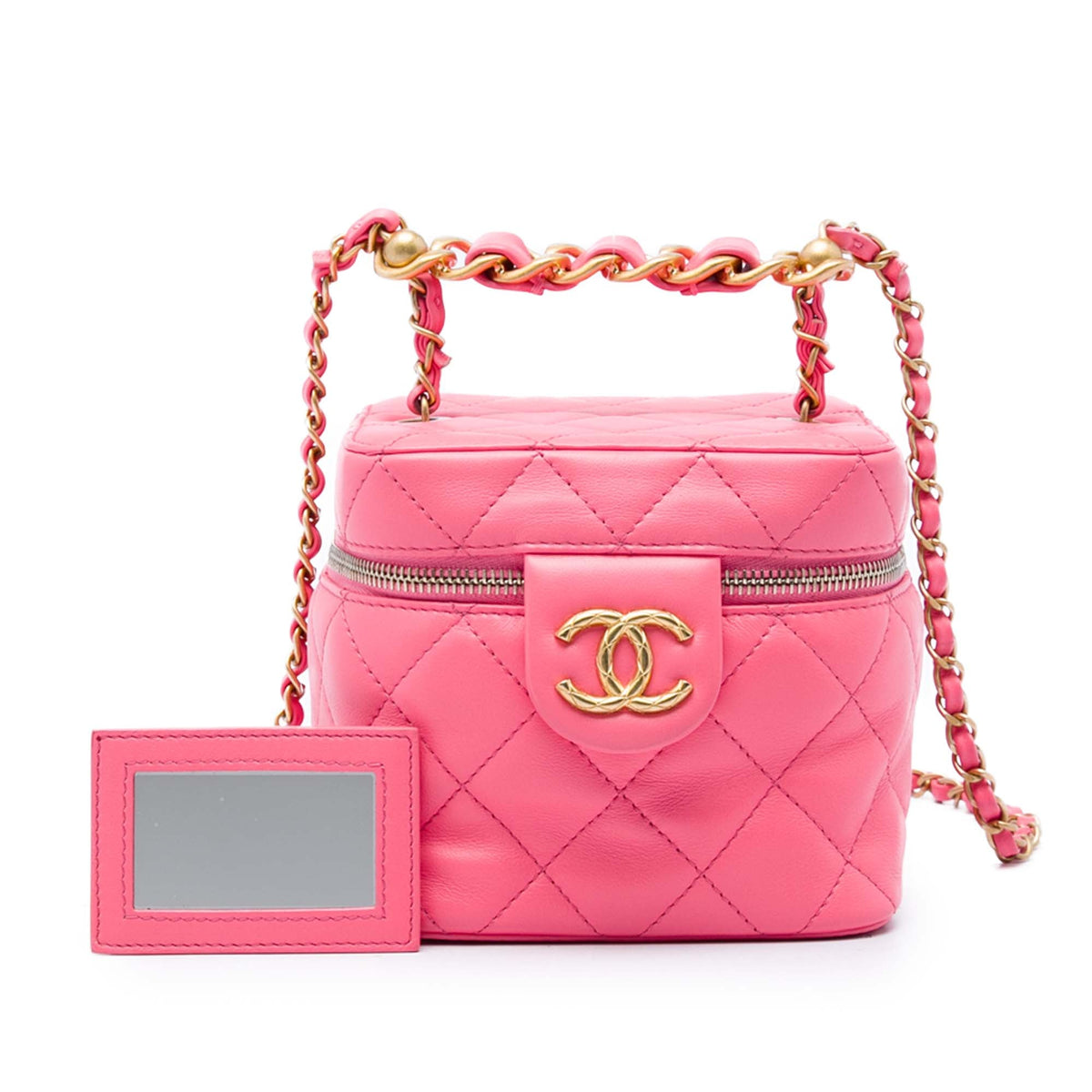 Chanel Small CC Quilted Lambskin Vanity Case With Chain