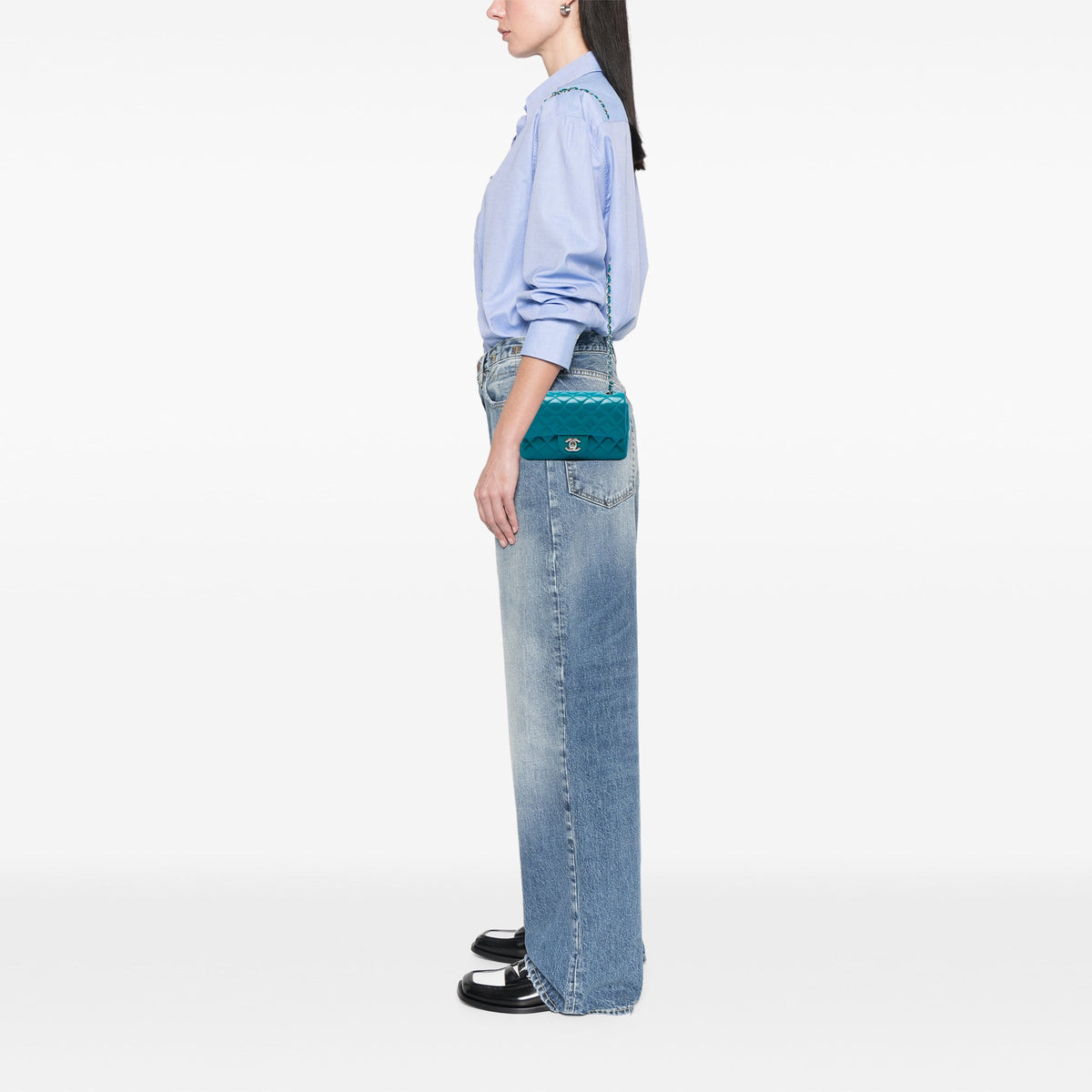 Chanel Mini Rectangular Classic Patent Single Flap — Blue