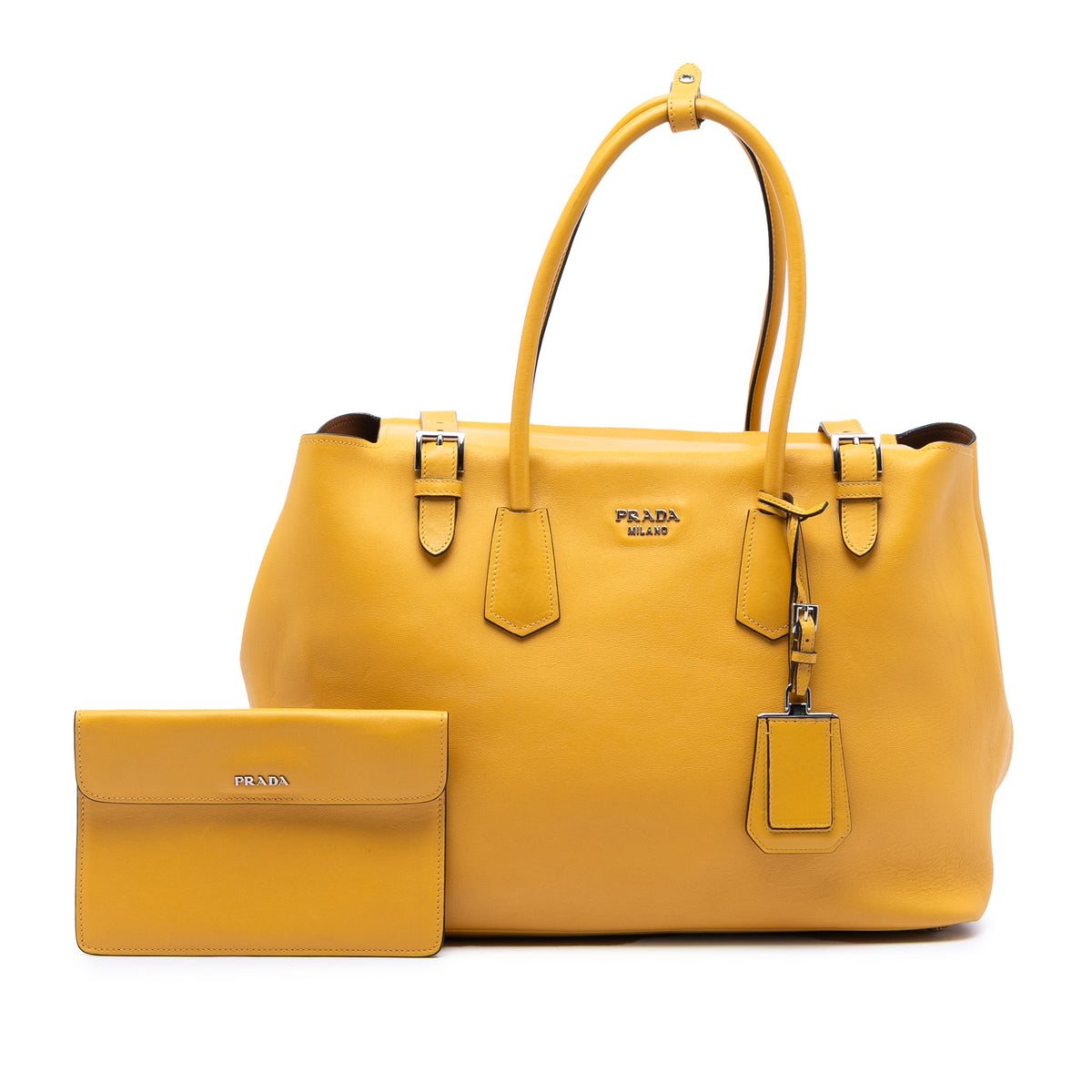 Prada City Calf Leather Buckle Tote