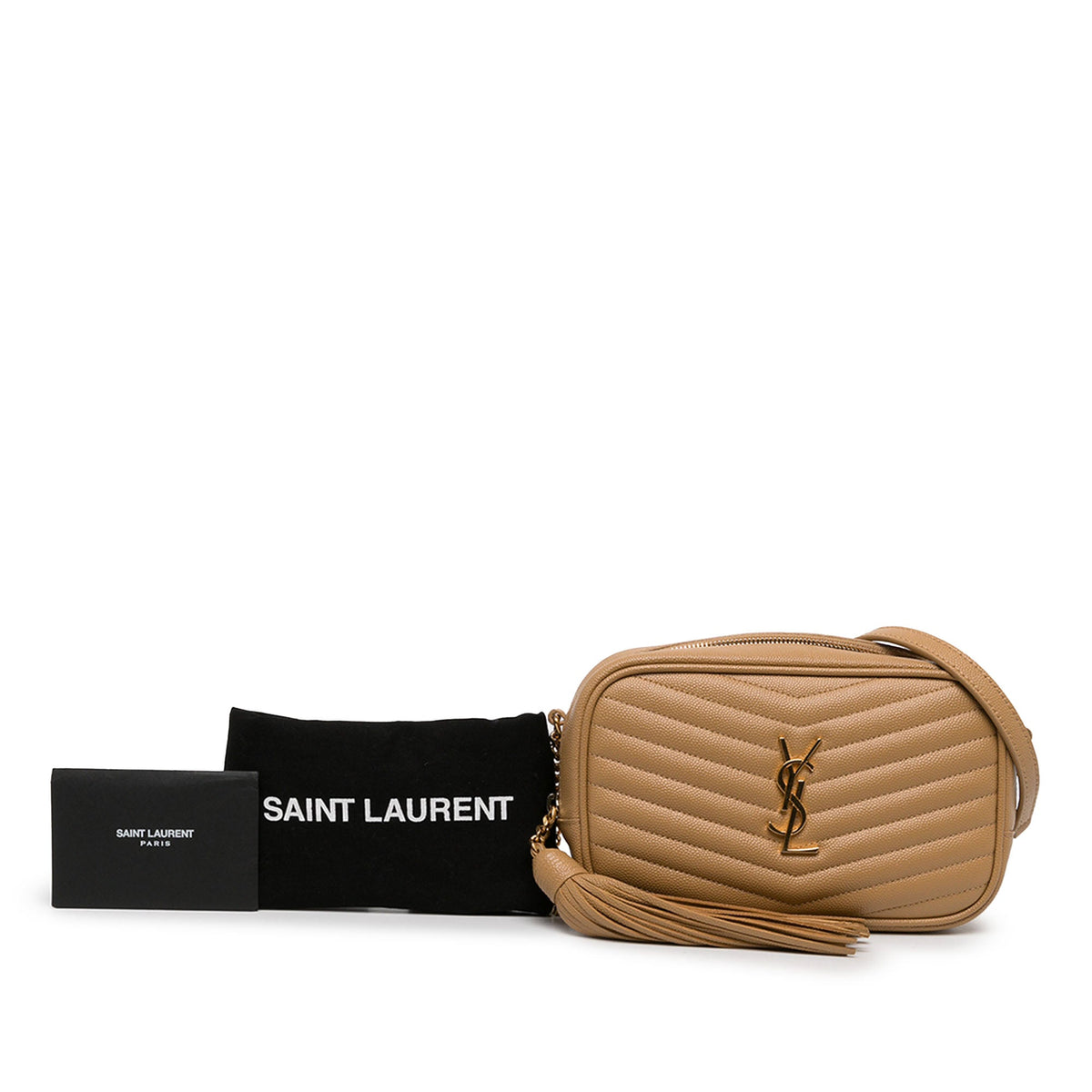 Saint Laurent Mini Chevron Grain de Poudre Monogram Lou Camera Bag — Brown