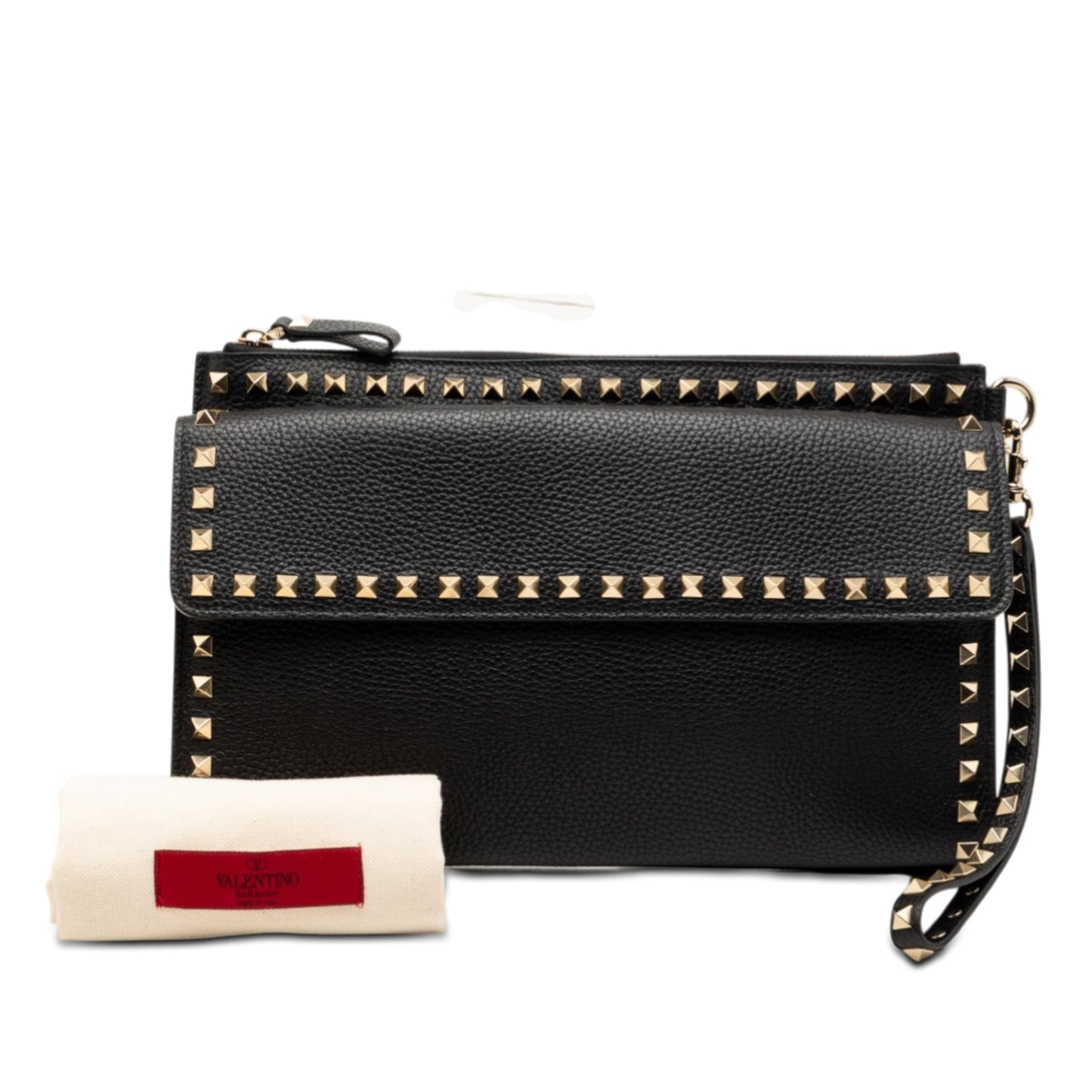 Valentino Grained Calfskin Rockstud Wristlet Clutch