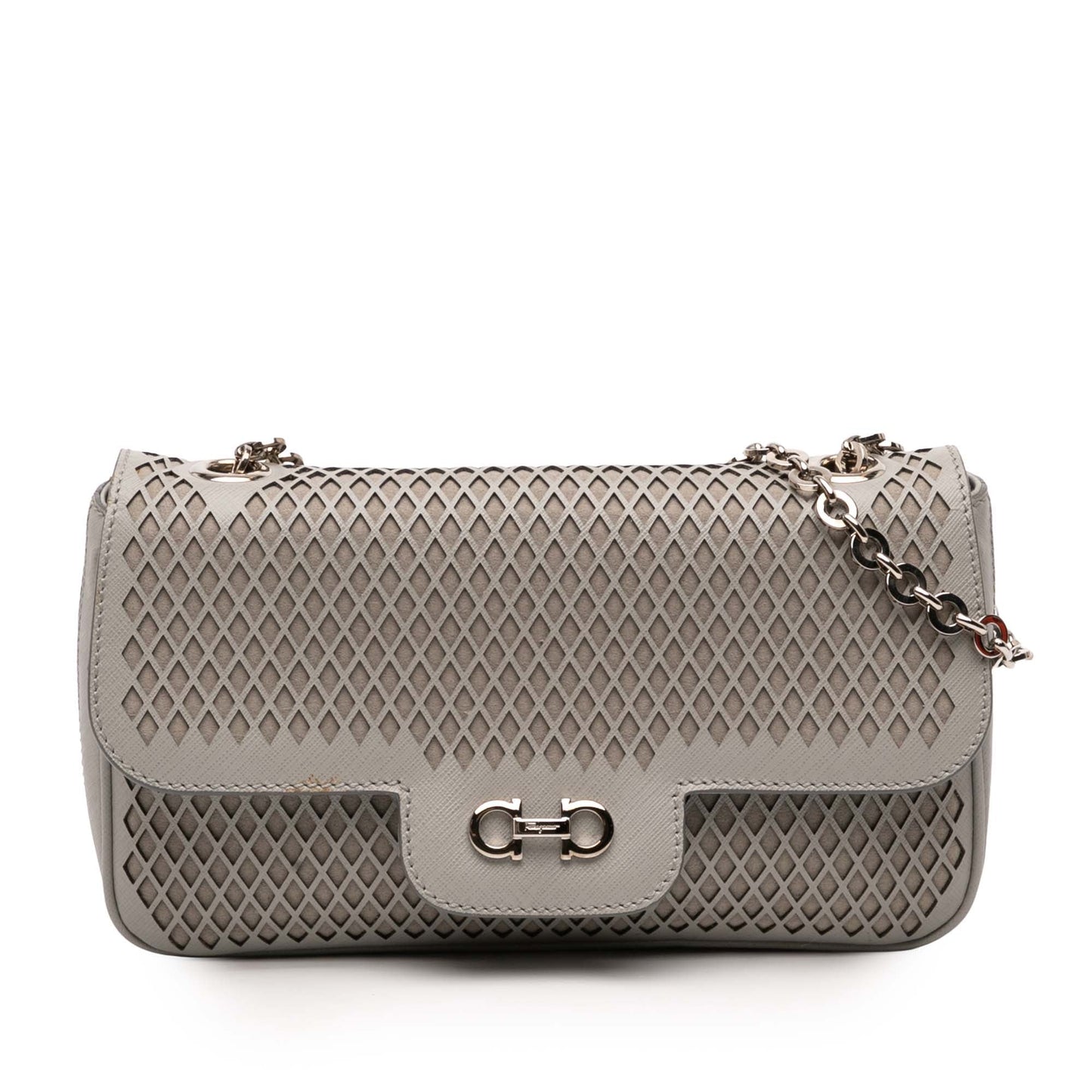 Ferragamo Perforated Leather Gancini Luciana Chain Flap