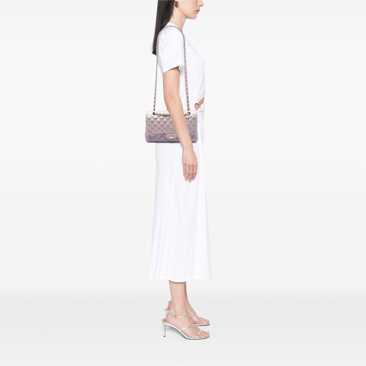Chanel Medium Classic Iridescent Lambskin Double Flap — Pink
