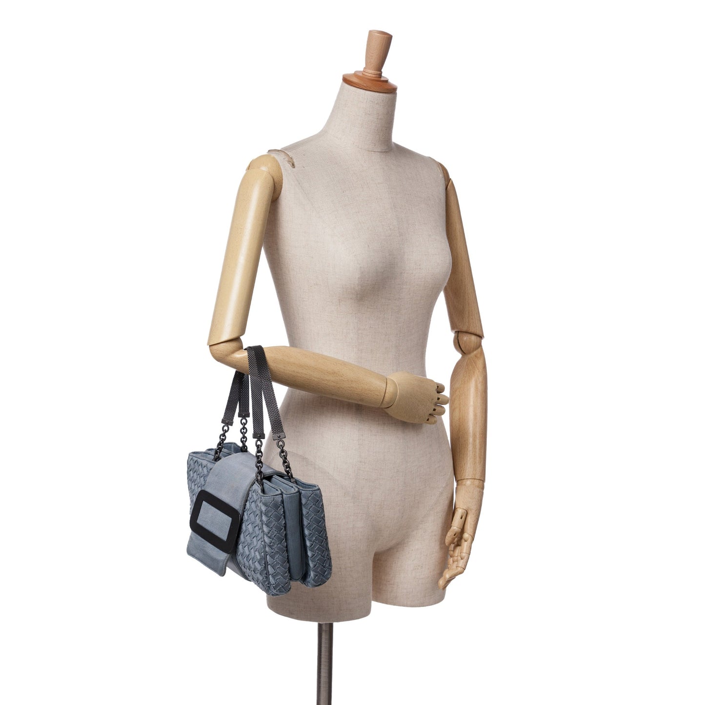 Bottega Veneta Canvas Intrecciato Buckle Flap Handbag
