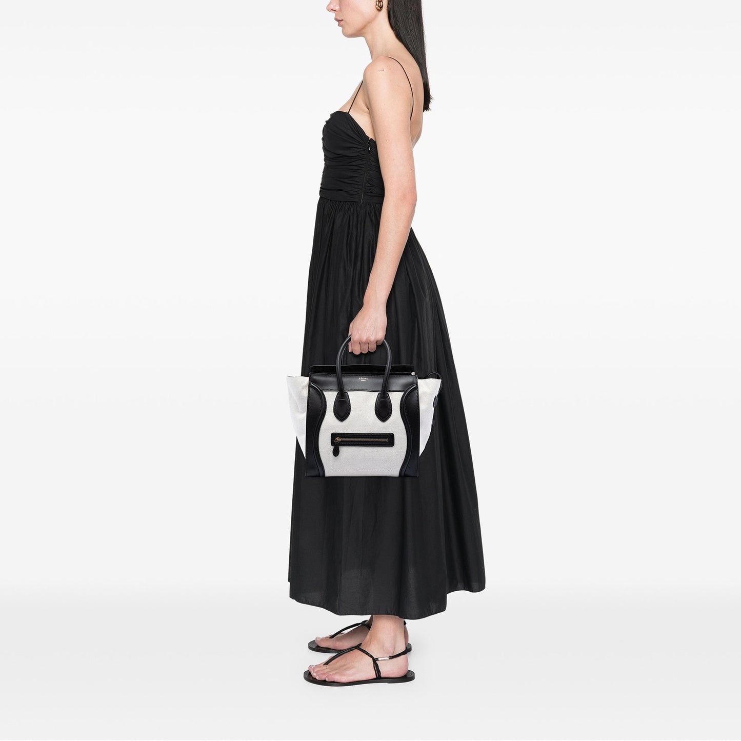 Celine Mini Bicolor Canvas and Leather Luggage Tote
