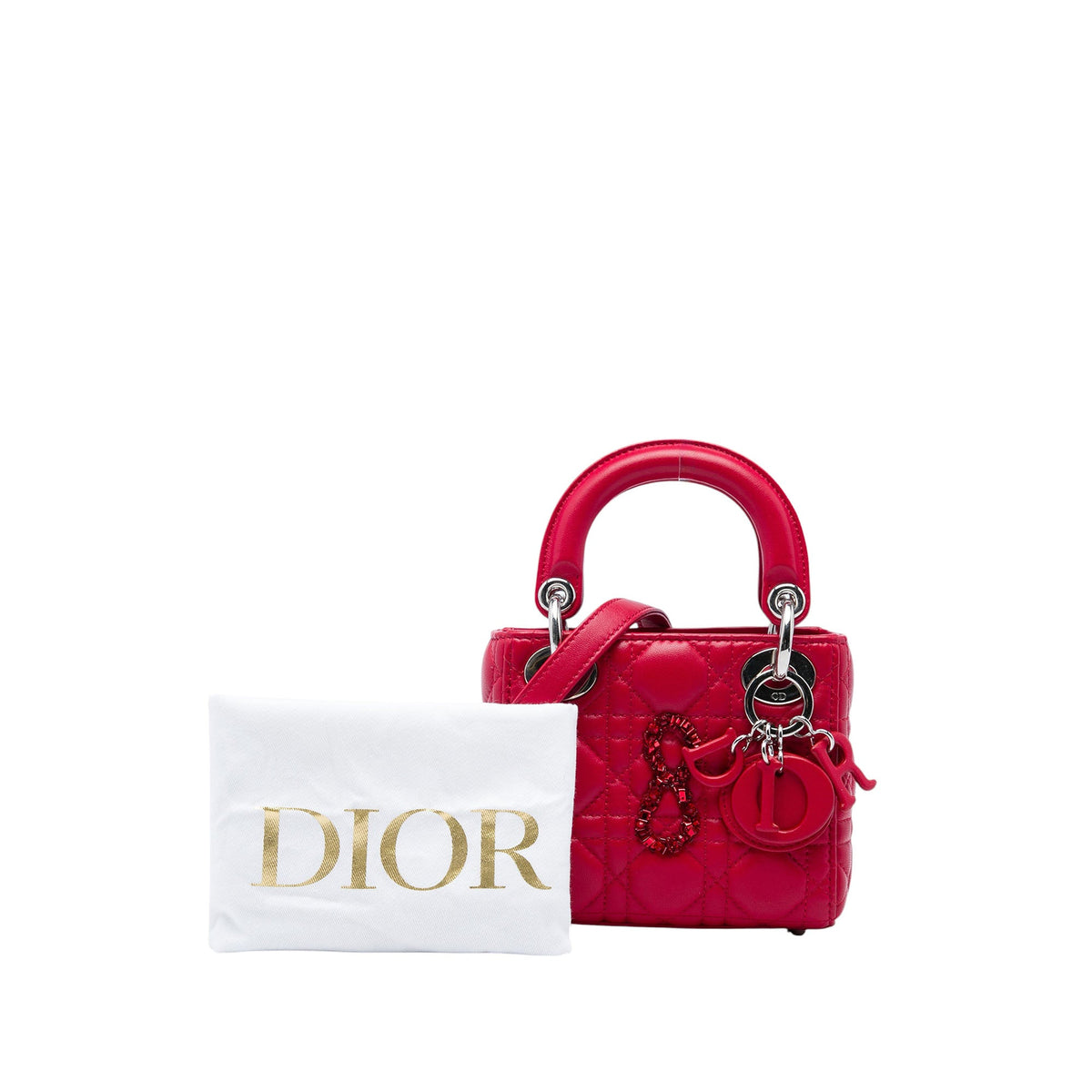 Dior Mini Lambskin Cannage 8 Crystal Lady Dior — Red
