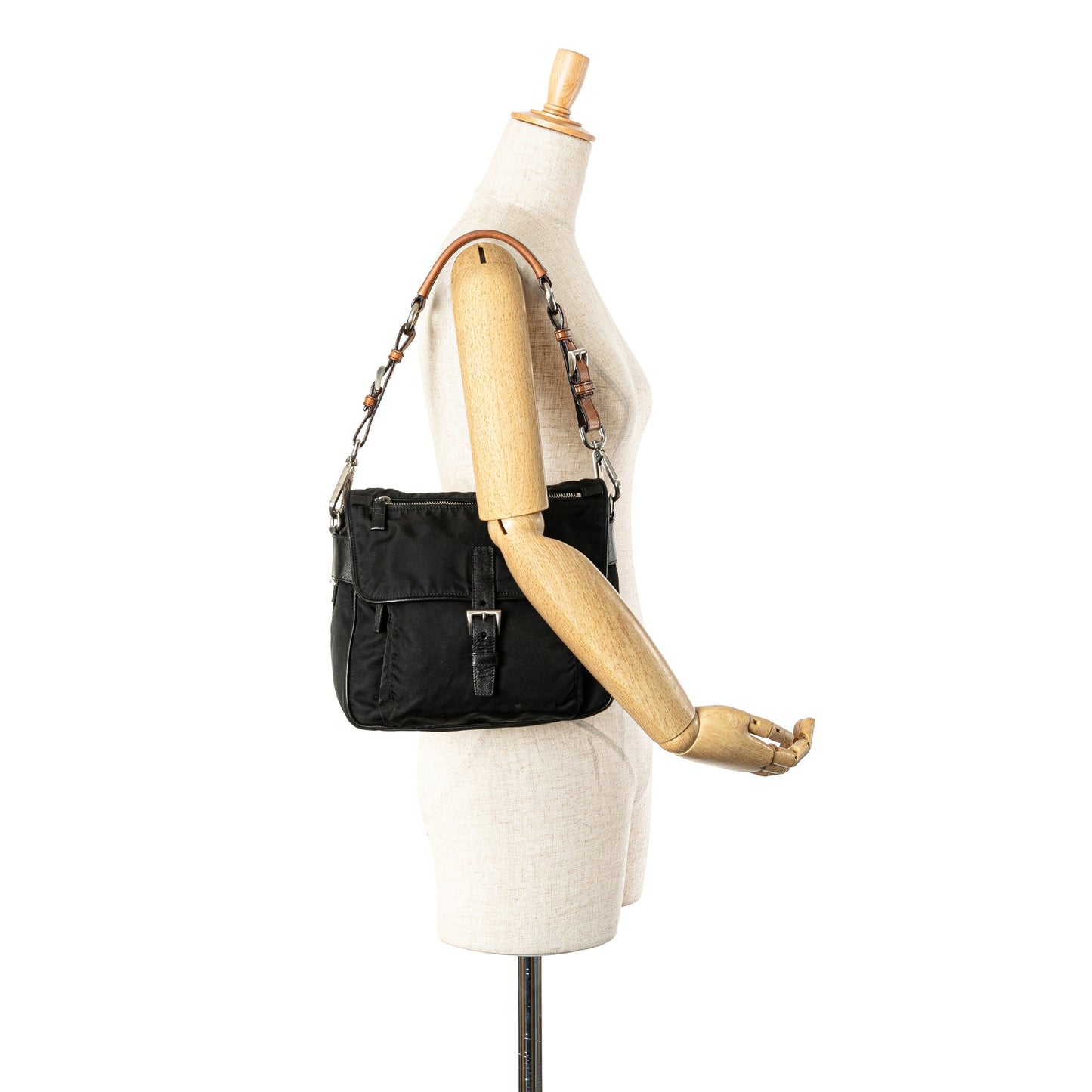 Prada Saffiano Trimmed Tessuto Shoulder Bag