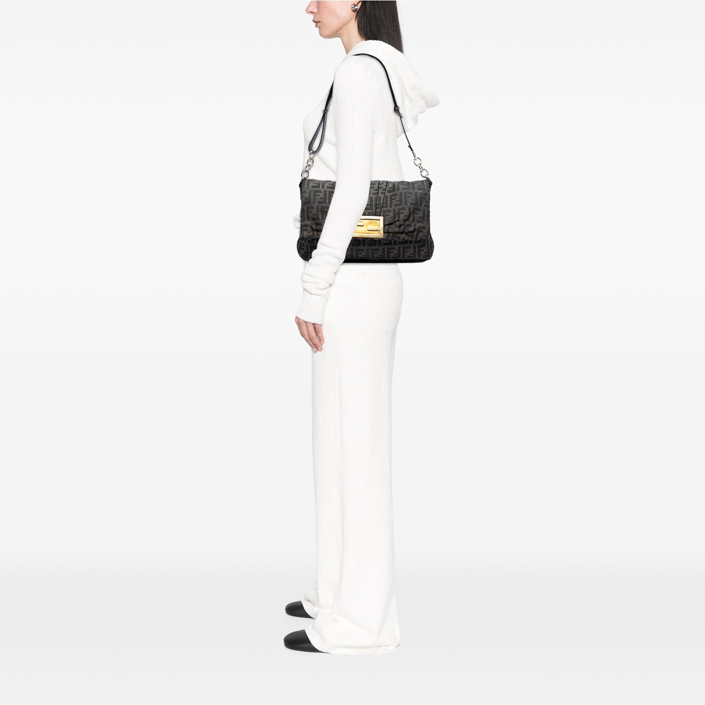 Fendi Large Zucca Canvas Mia Flap Shoulder Bag