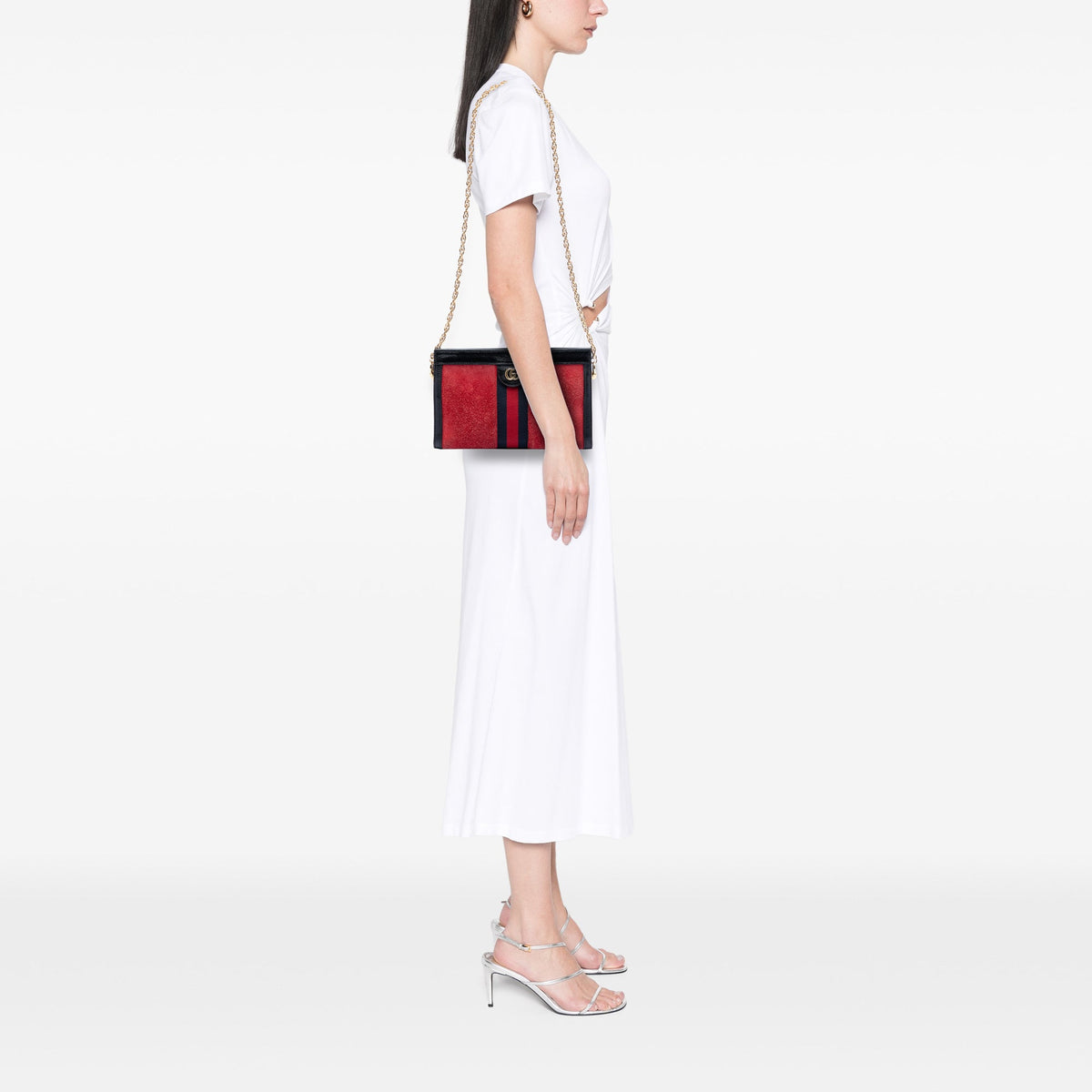 Gucci Small Suede Web Ophidia Chain Crossbody — Red