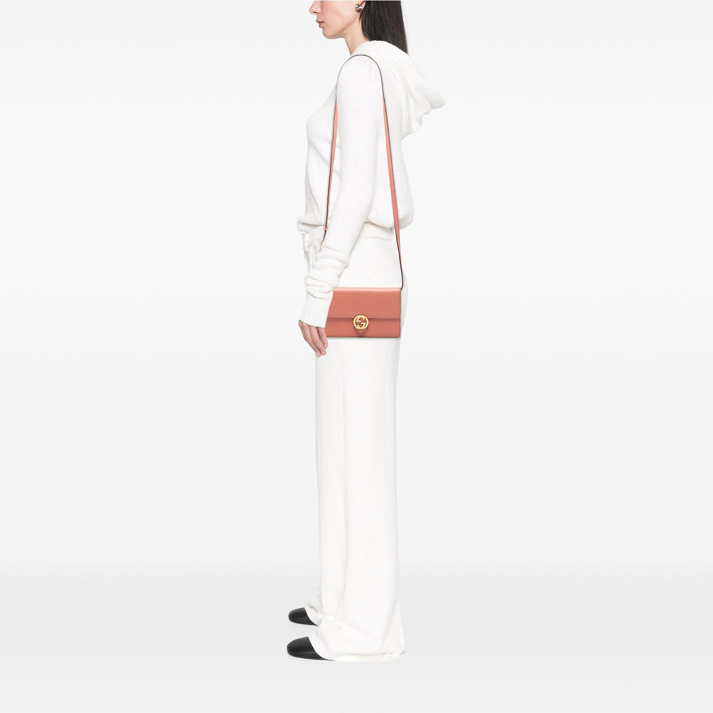 Leather Interlocking G Dollar Wallet On Strap