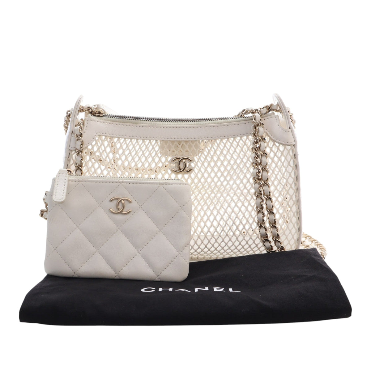 Chanel CC Mesh and Shiny Lambskin Clutch with Chain