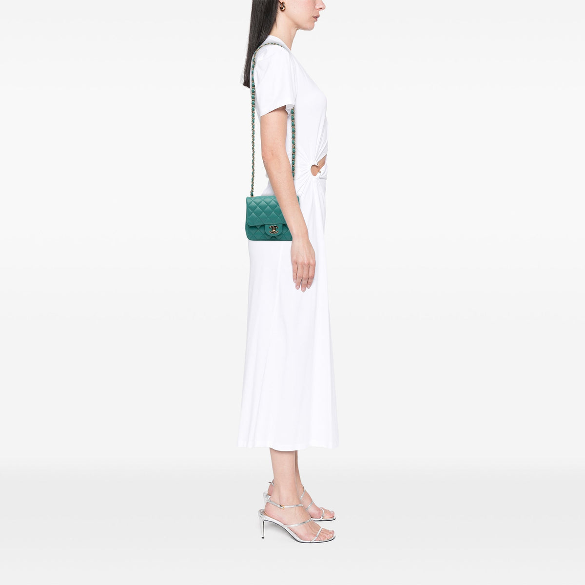 Chanel Mini Square Classic Lambskin Single Flap — Green